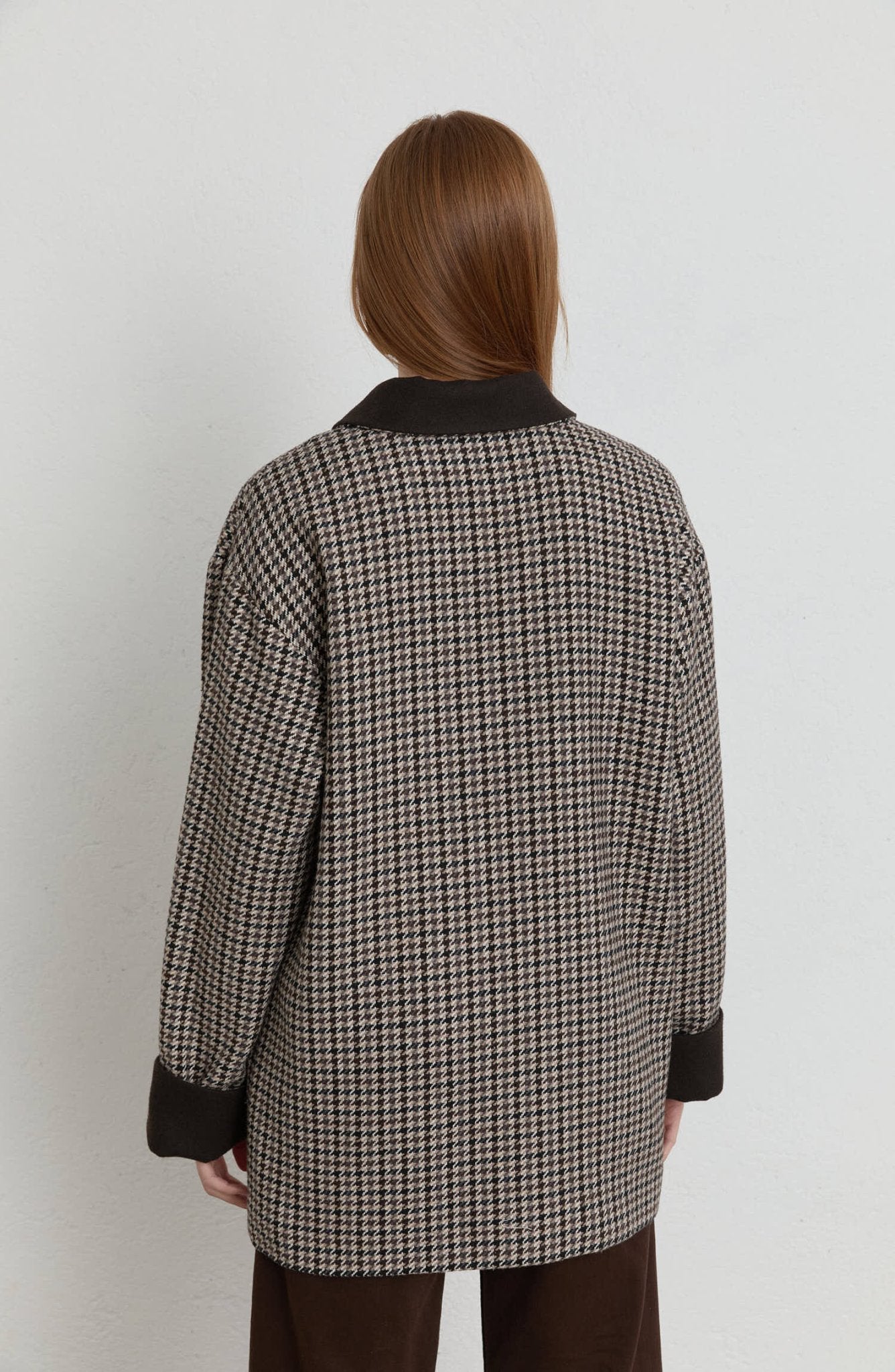 Garnili Kazayağı Acı Kahve Ceket Kaban - Fatma Atasoy