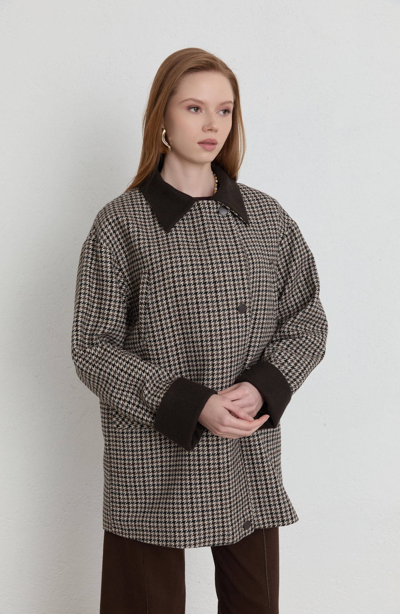 Garnili Kazayağı Acı Kahve Ceket Kaban - Fatma Atasoy