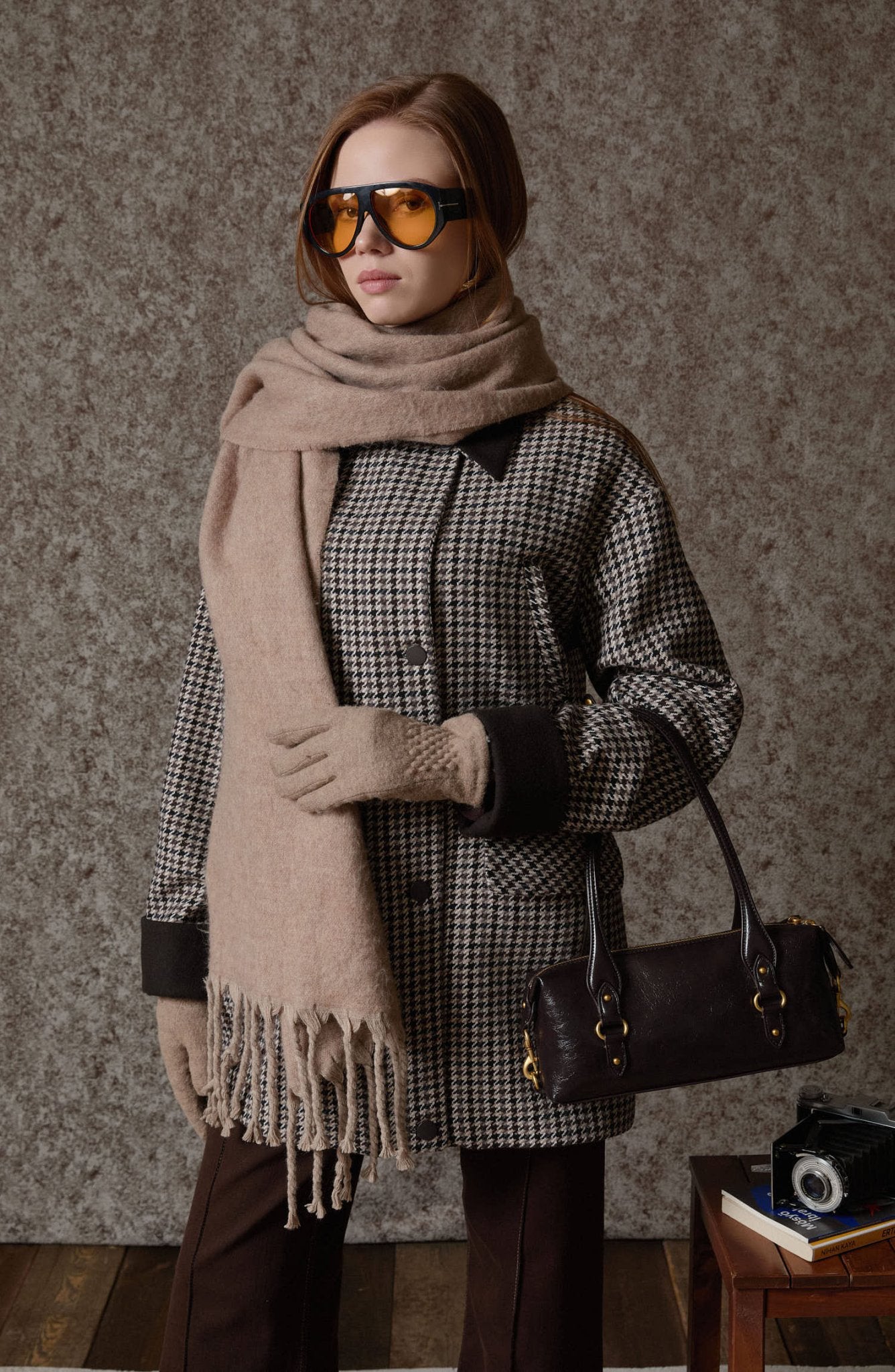 Garnili Kazayağı Acı Kahve Ceket Kaban - Fatma Atasoy