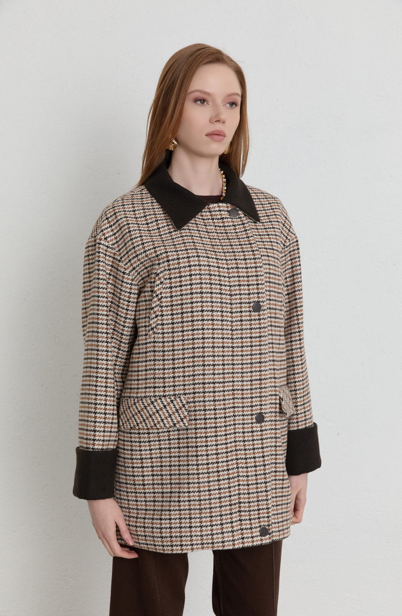 Garnili Kazayağı Sütlü Kahve Ceket Kaban - Fatma Atasoy