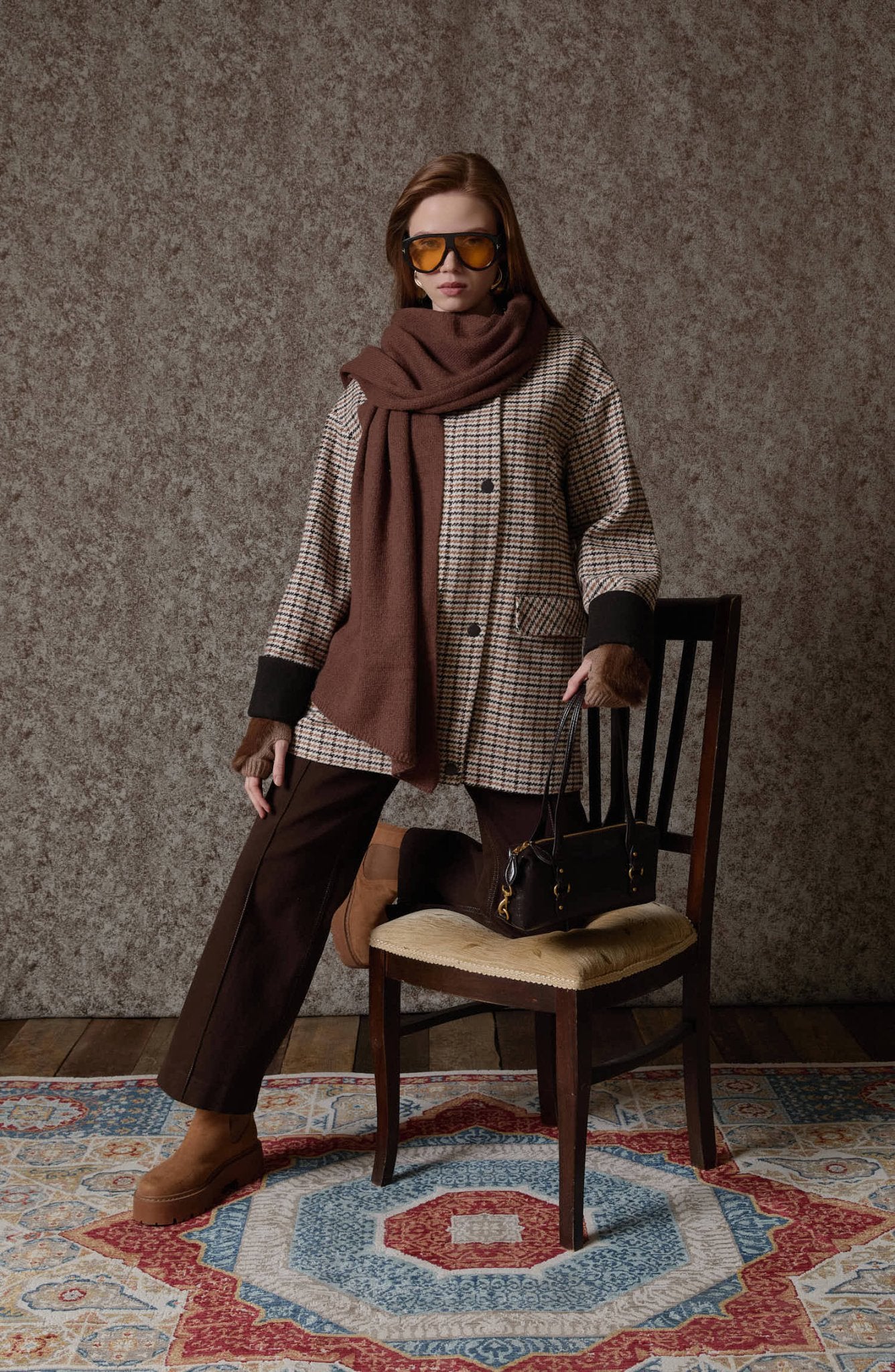 Garnili Kazayağı Sütlü Kahve Ceket Kaban - Fatma Atasoy