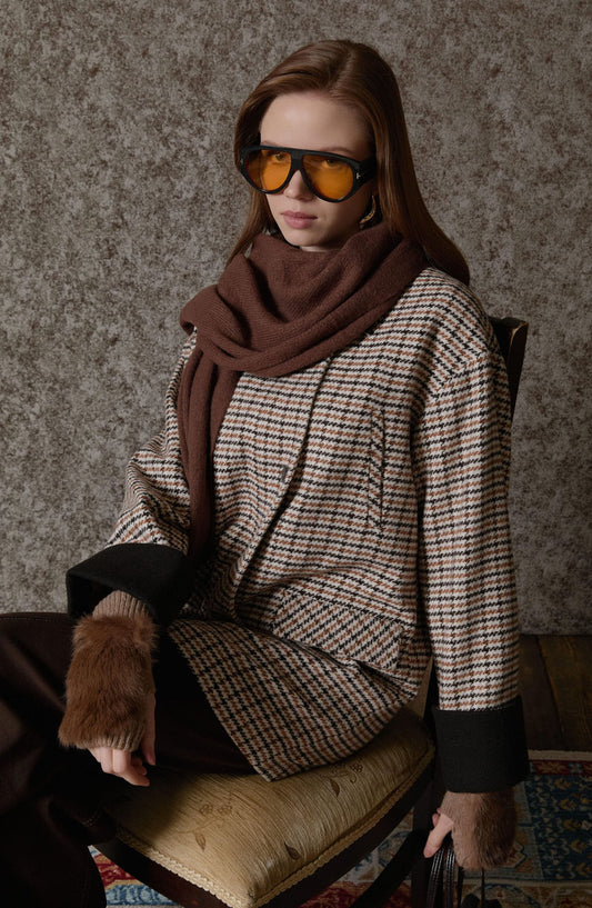 Garnili Kazayağı Sütlü Kahve Ceket Kaban - Fatma Atasoy