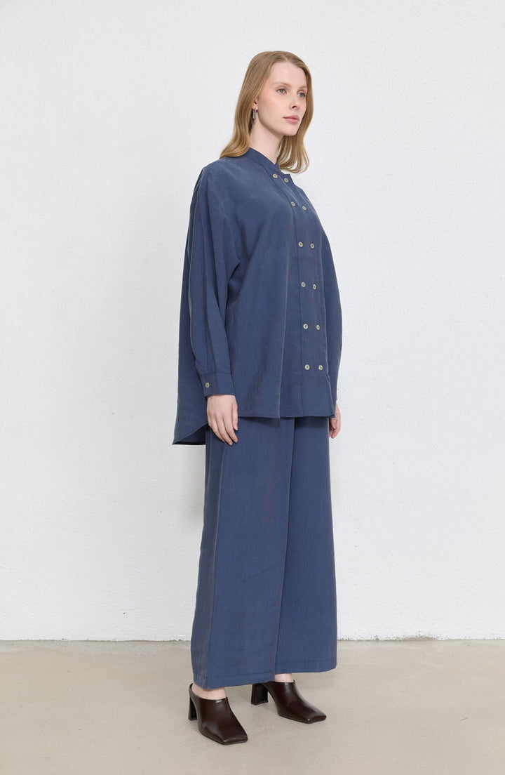 Geniş Patlı Lacivert Soft Touch Tensel İkili Takım - Fatma Atasoy