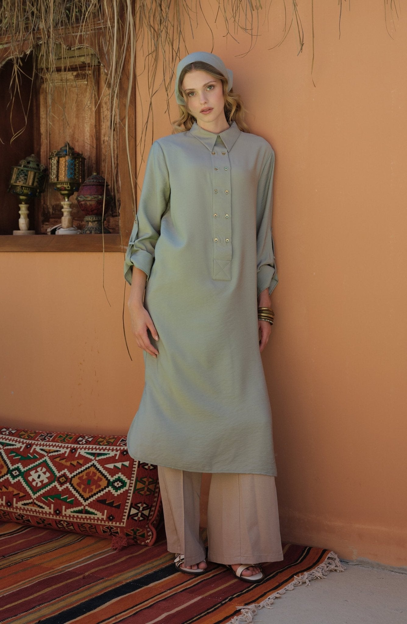Geniş Patlı Maksi Mint Tunik - Fatma Atasoy