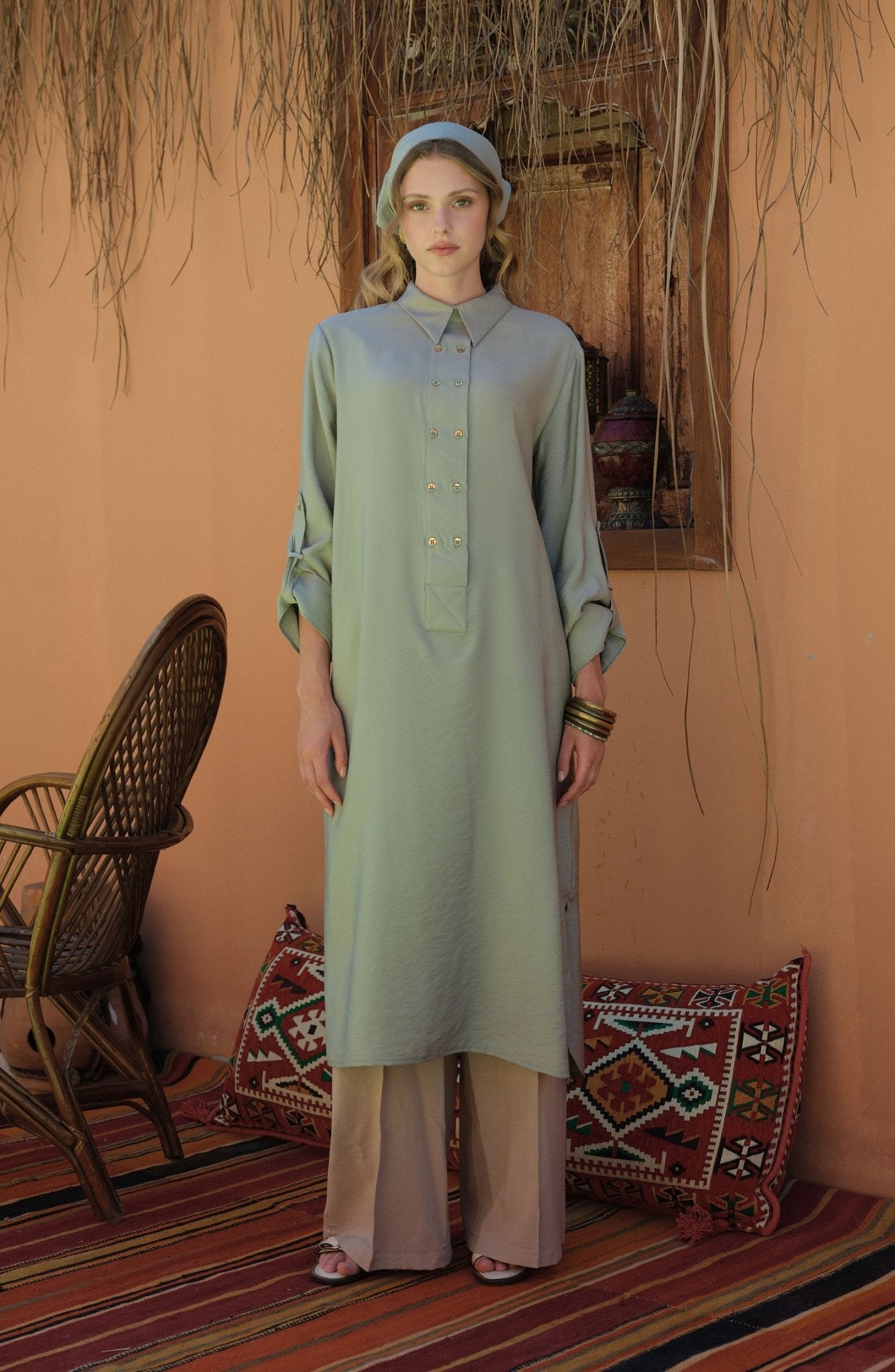 Geniş Patlı Maksi Mint Tunik - Fatma Atasoy