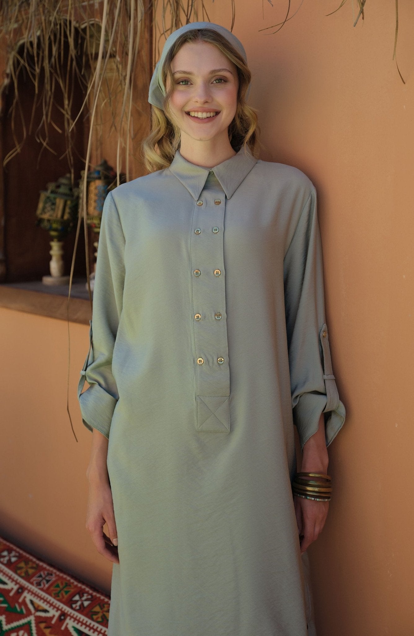 Geniş Patlı Maksi Mint Tunik - Fatma Atasoy