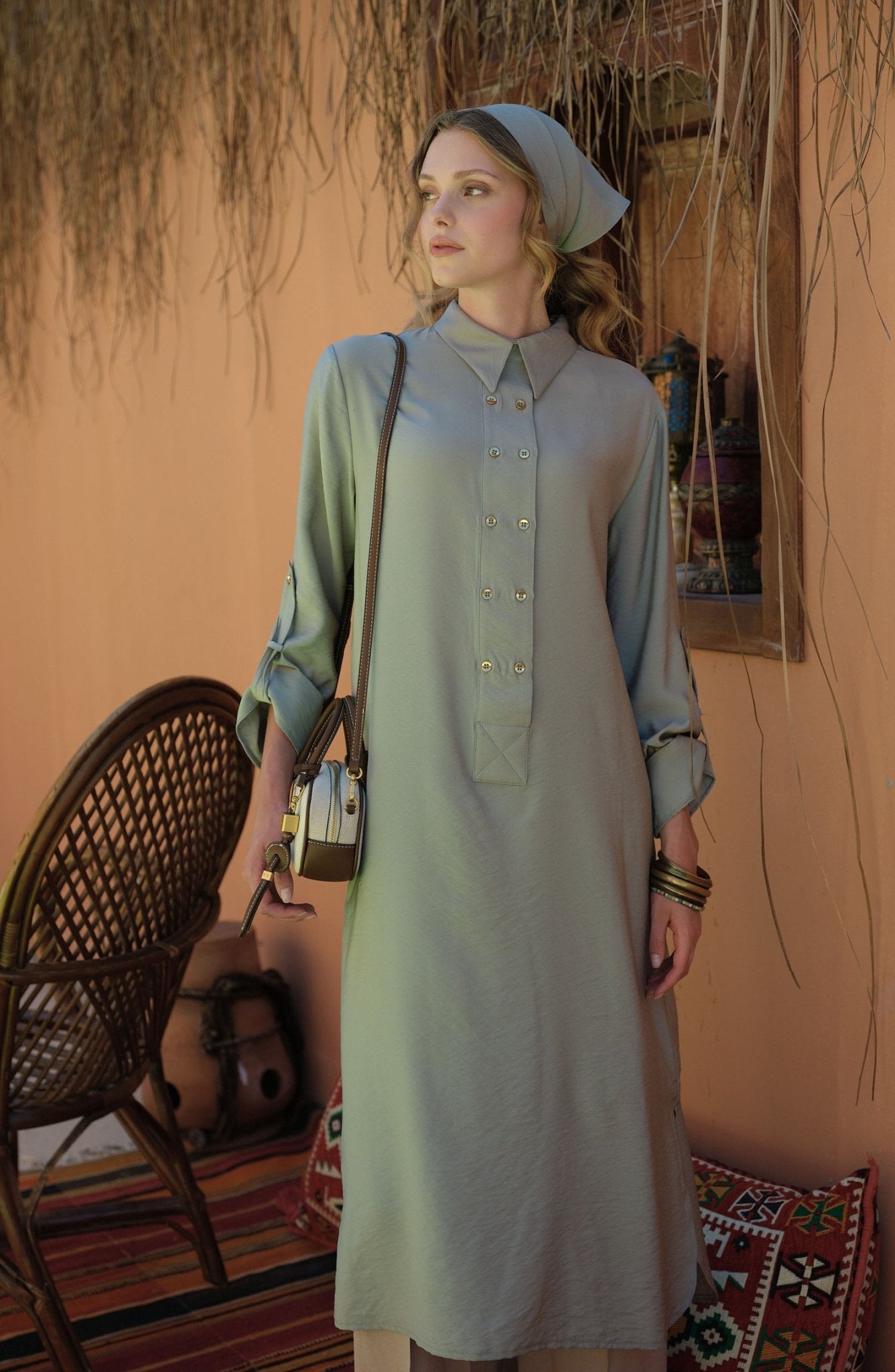 Geniş Patlı Maksi Mint Tunik - Fatma Atasoy