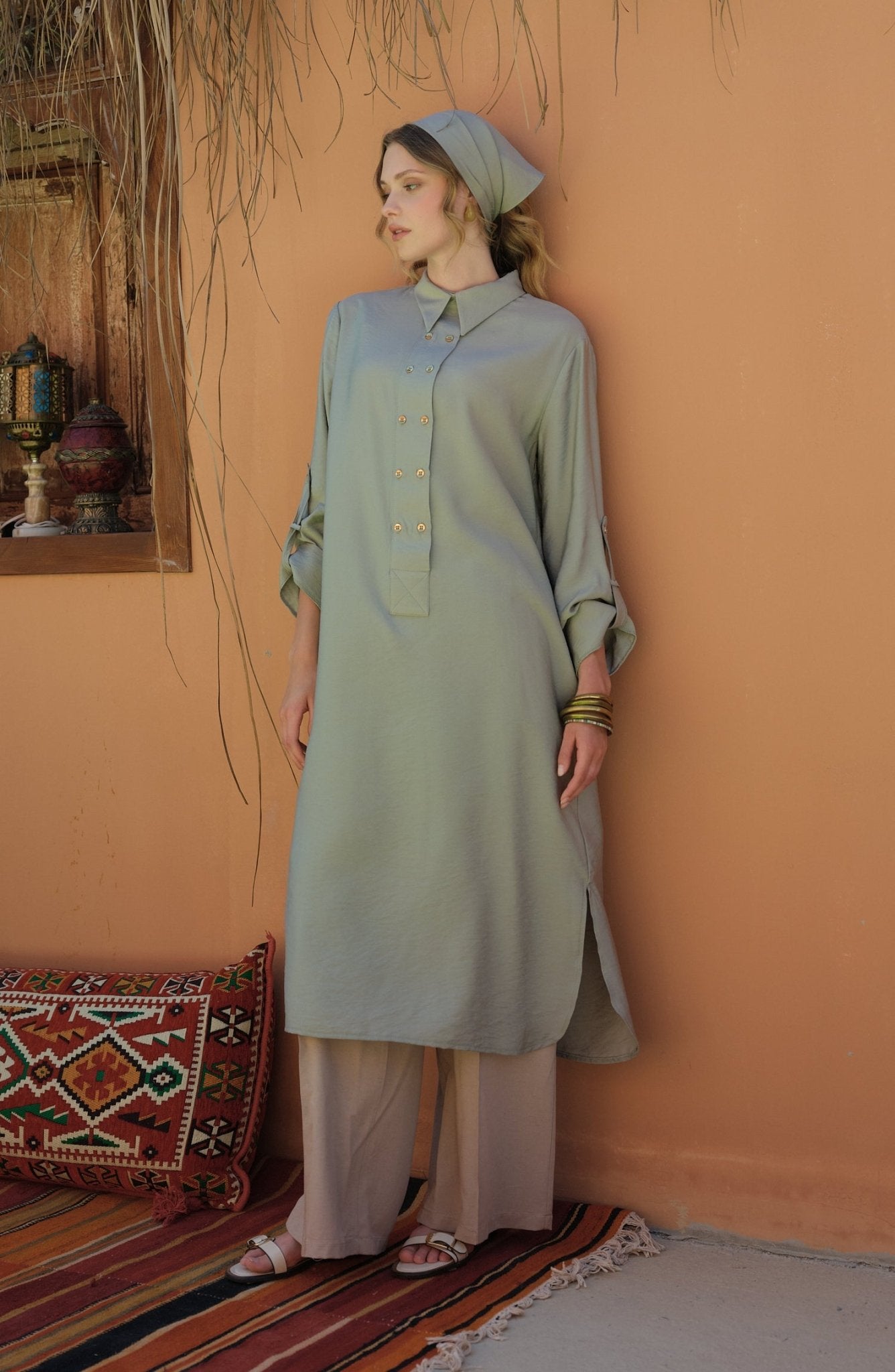 Geniş Patlı Maksi Mint Tunik - Fatma Atasoy