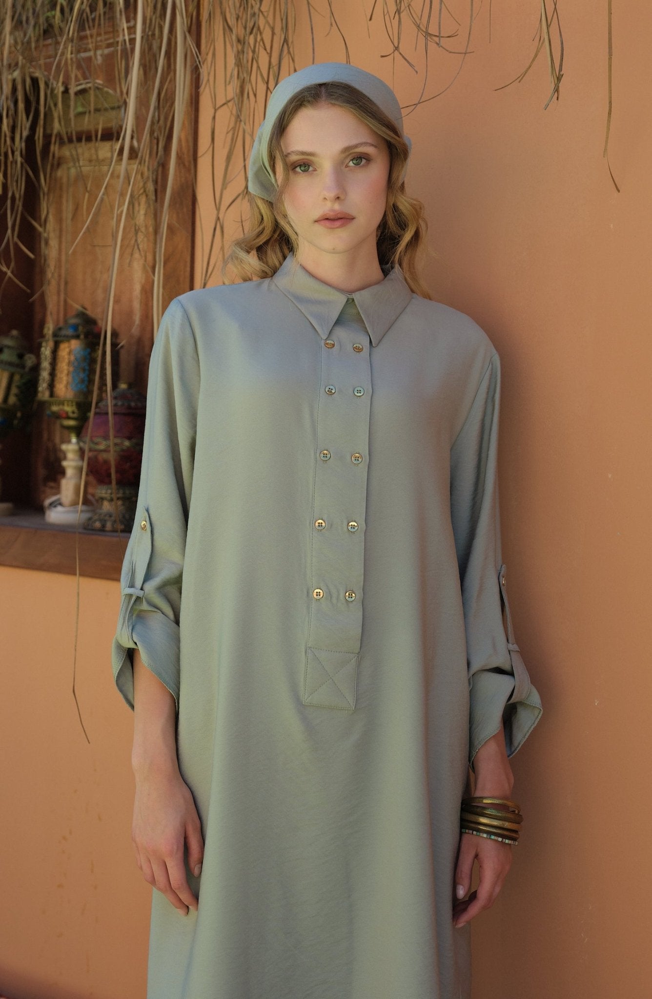 Geniş Patlı Maksi Mint Tunik - Fatma Atasoy