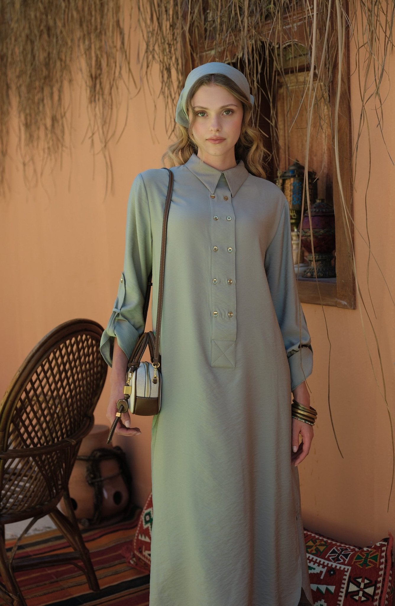 Geniş Patlı Maksi Mint Tunik - Fatma Atasoy