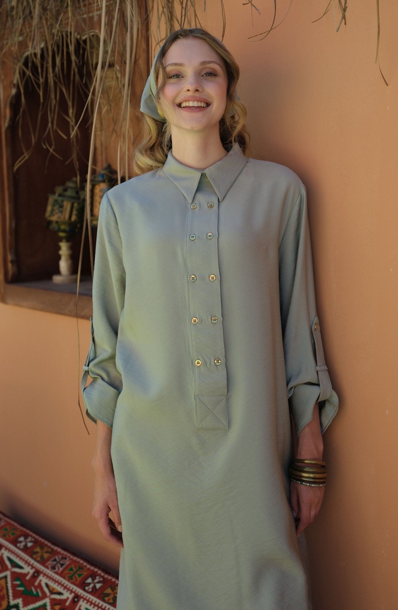 Geniş Patlı Maksi Mint Tunik - Fatma Atasoy