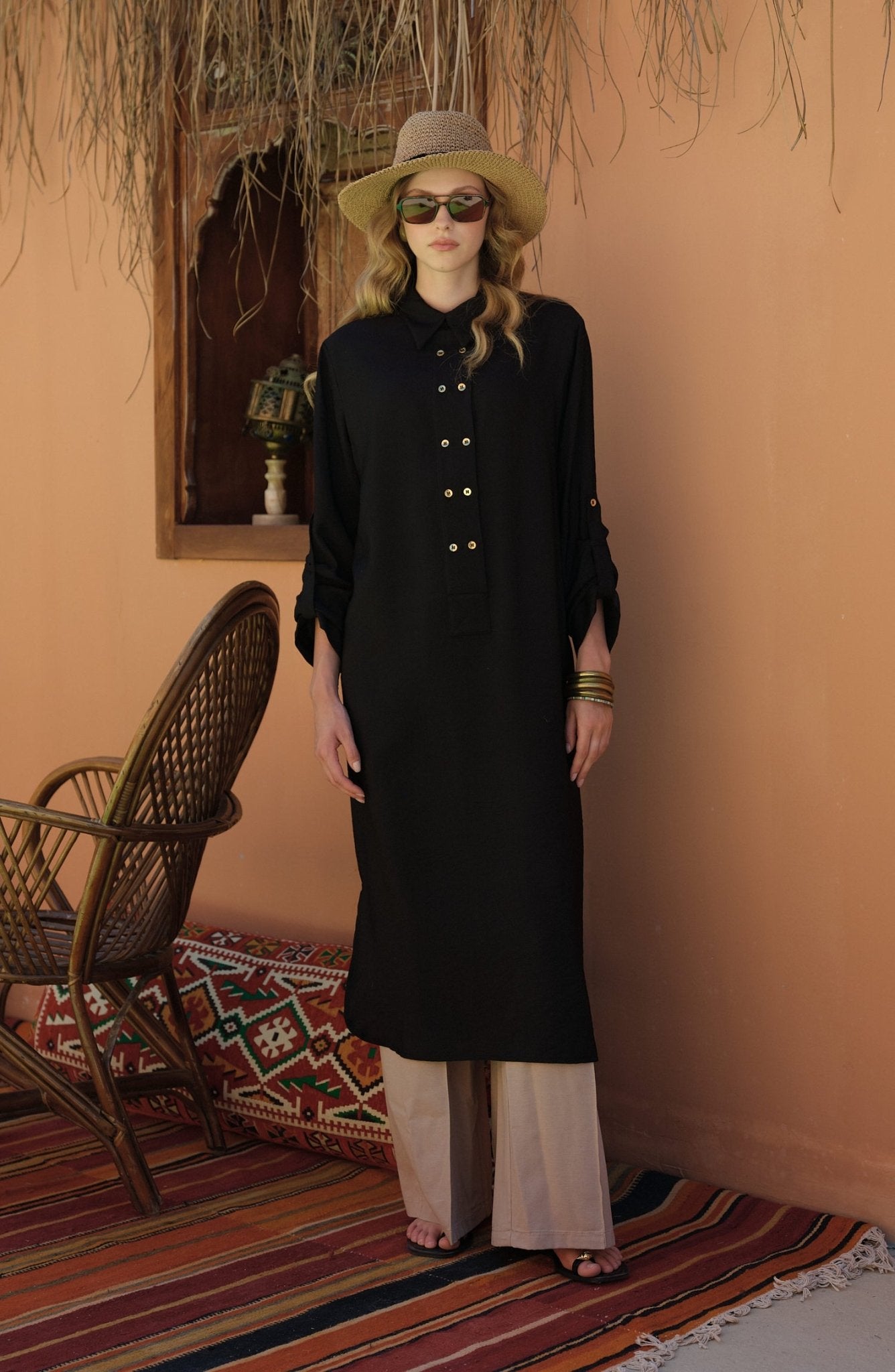 Geniş Patlı Maksi Siyah Tunik - Fatma Atasoy