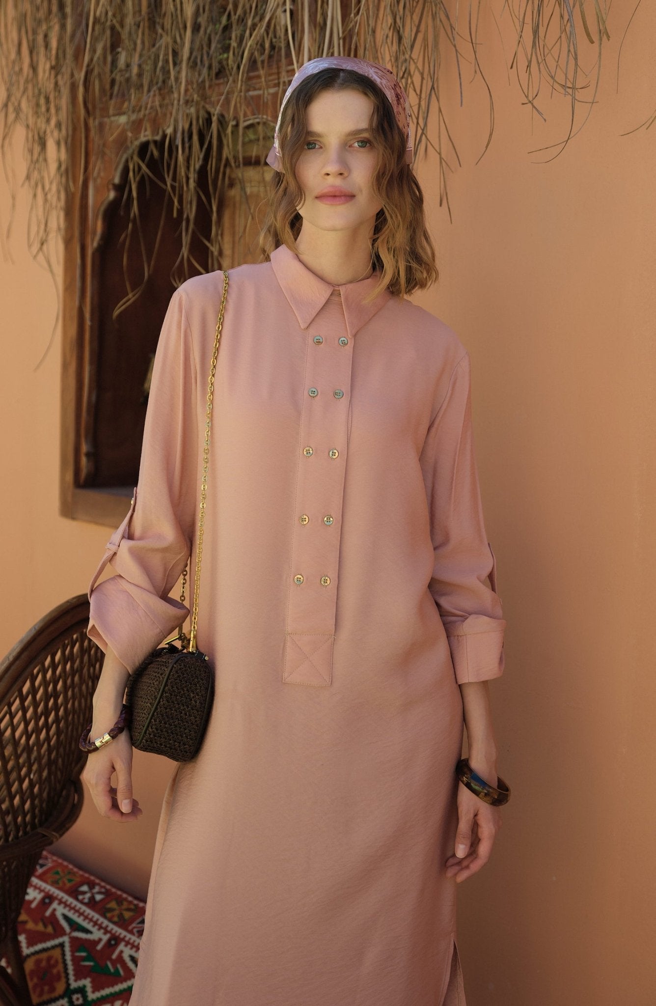 Geniş Patlı Maksi Soft Pembe Tunik - Fatma Atasoy