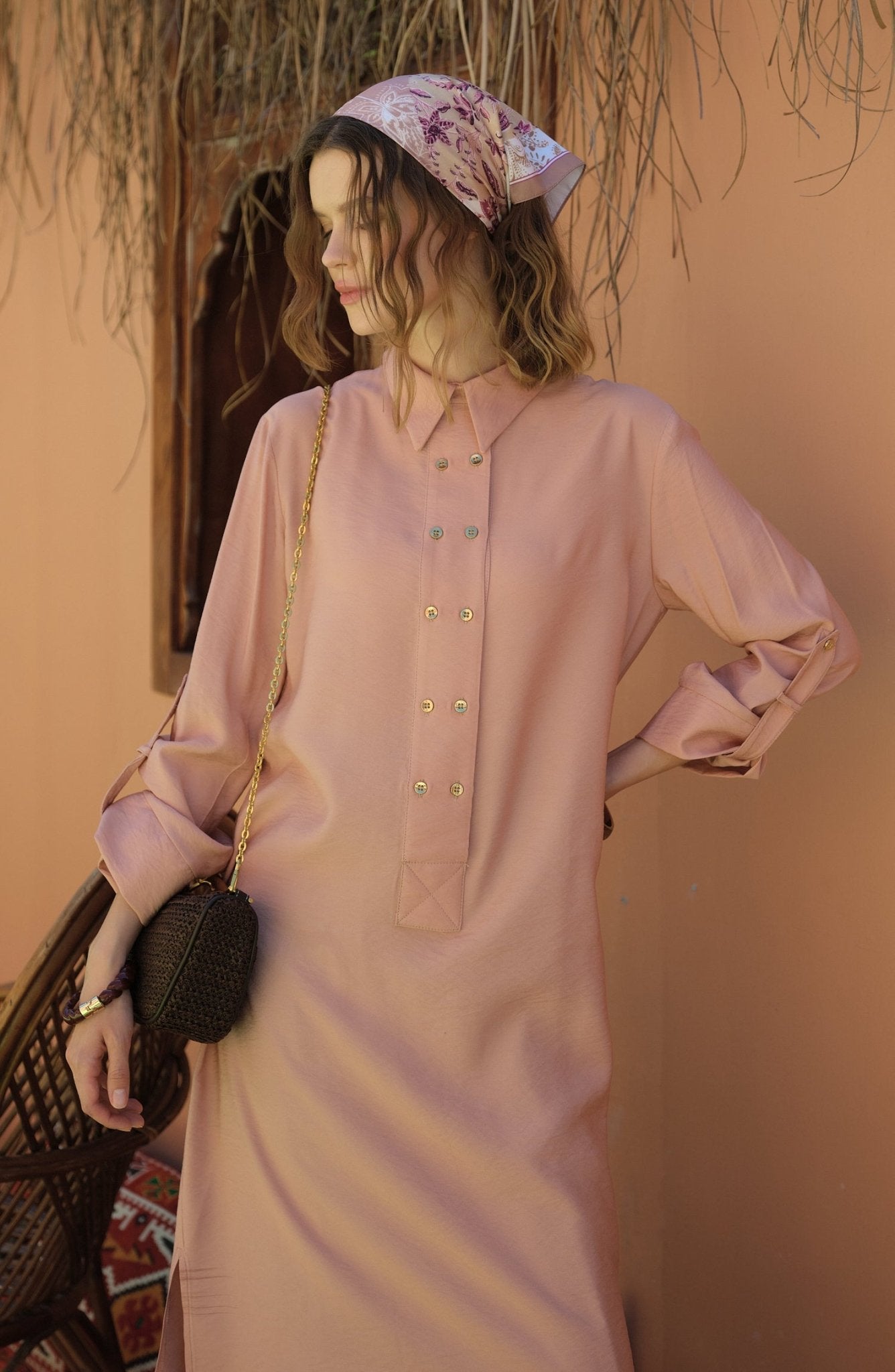 Geniş Patlı Maksi Soft Pembe Tunik - Fatma Atasoy