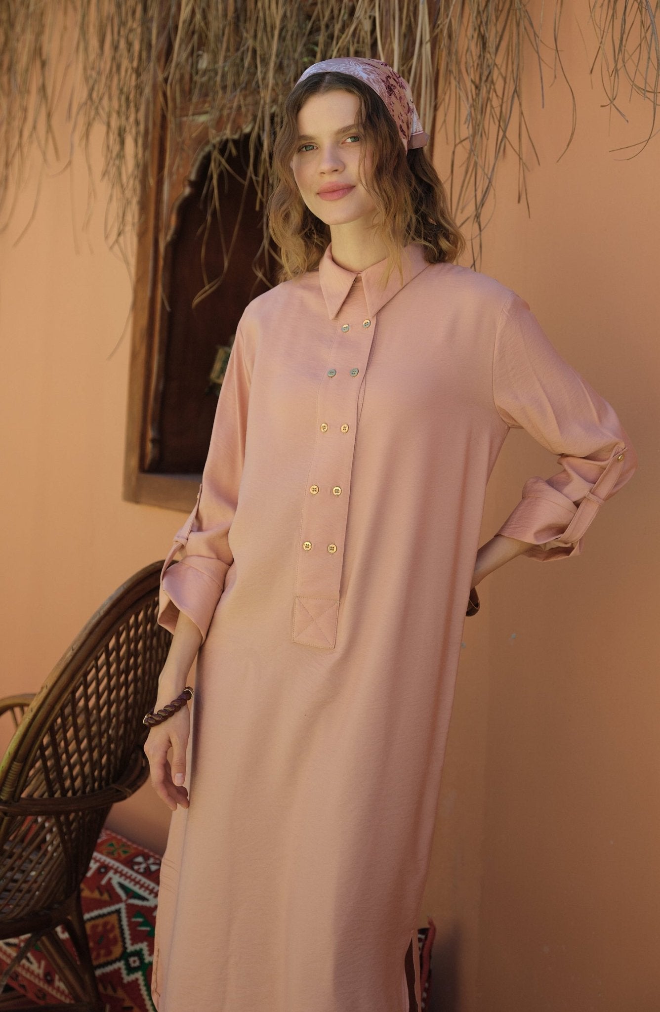 Geniş Patlı Maksi Soft Pembe Tunik - Fatma Atasoy