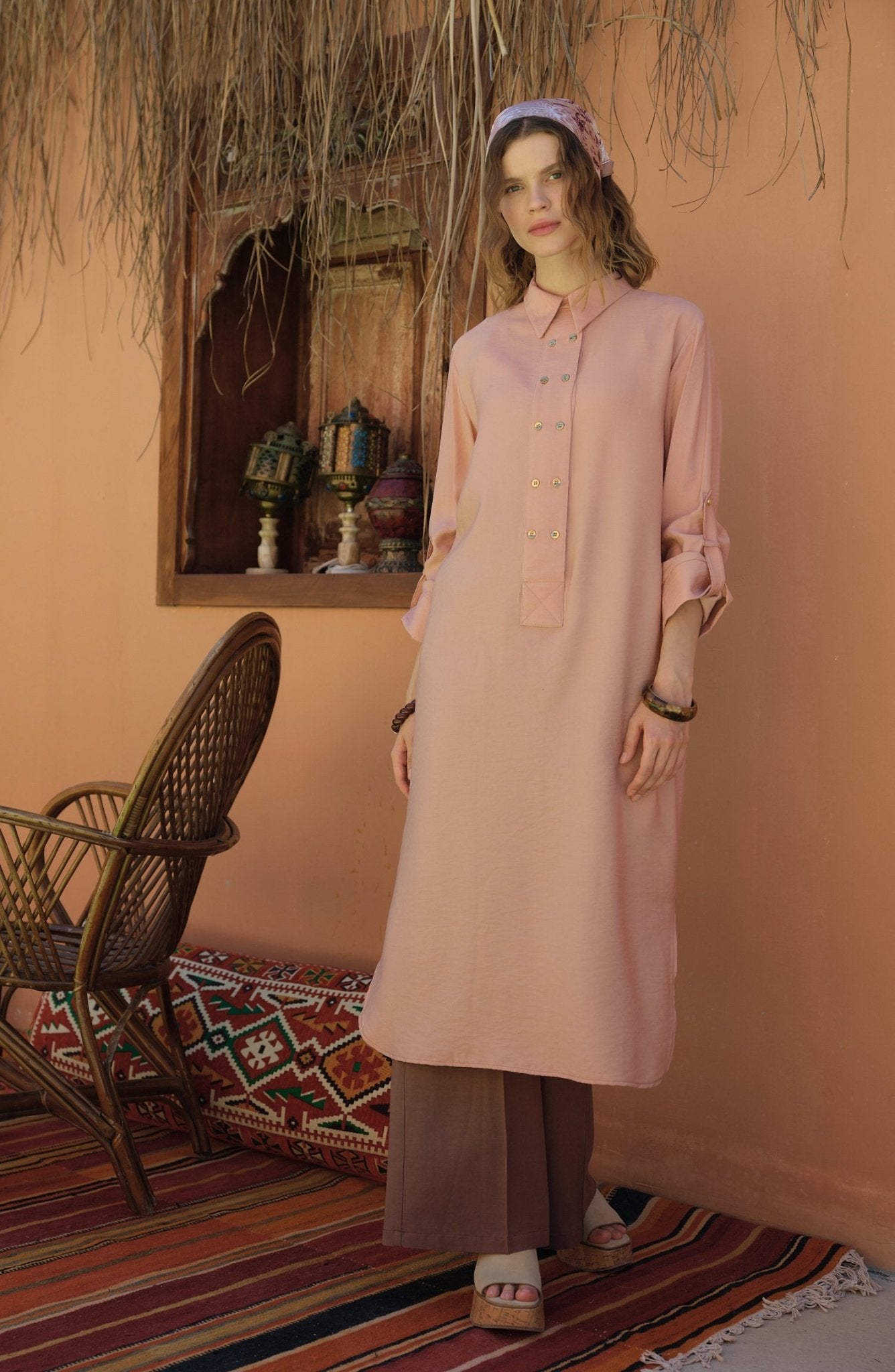 Geniş Patlı Maksi Soft Pembe Tunik - Fatma Atasoy