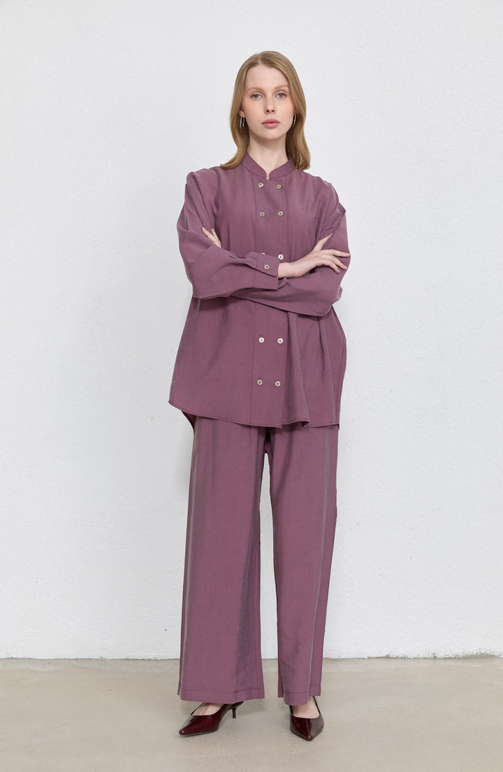 Geniş Patlı Mürdüm Soft Touch Tensel İkili Takım - Fatma Atasoy