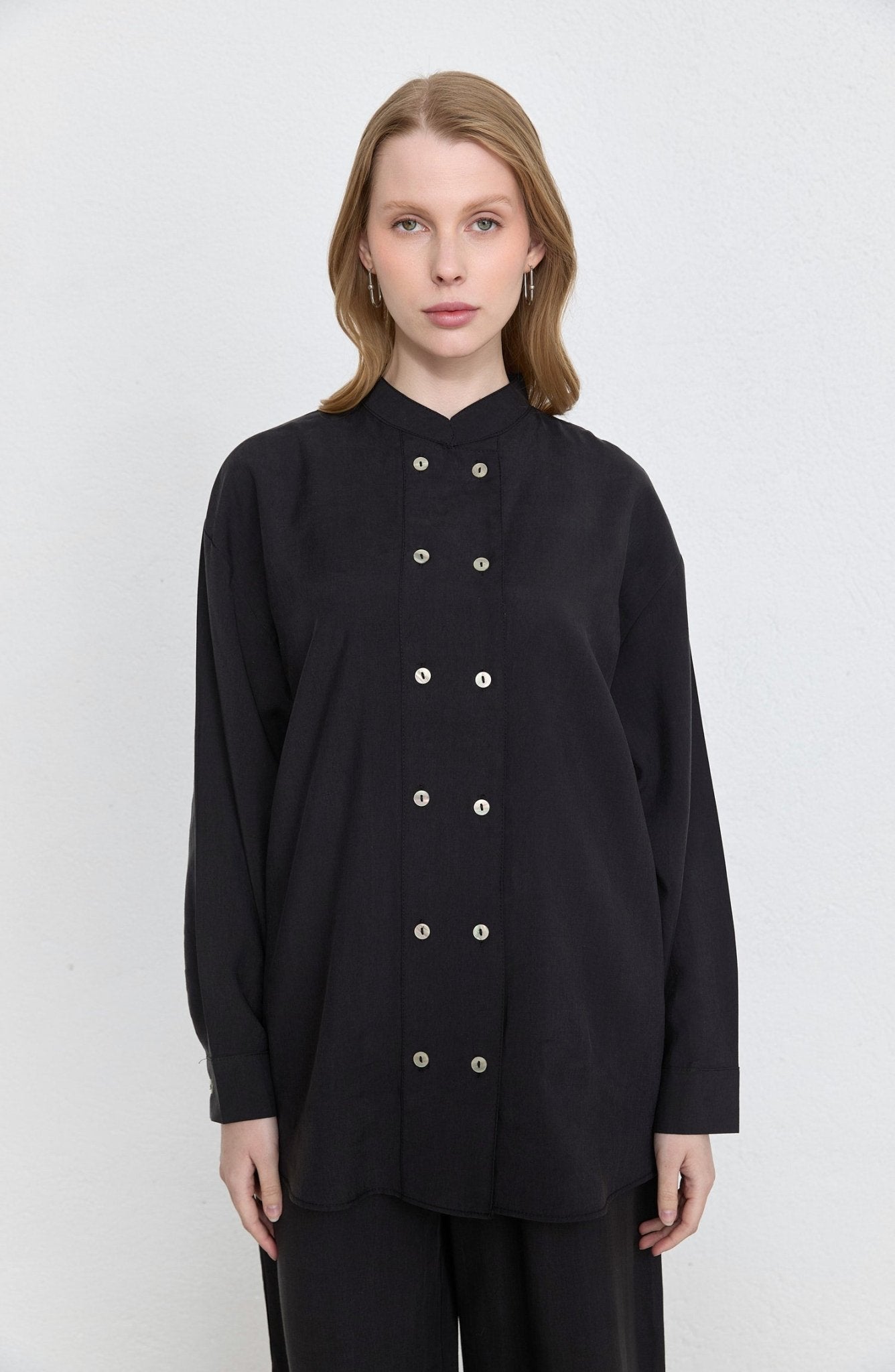 Geniş Patlı Siyah Soft Touch Tensel İkili Takım - Fatma Atasoy