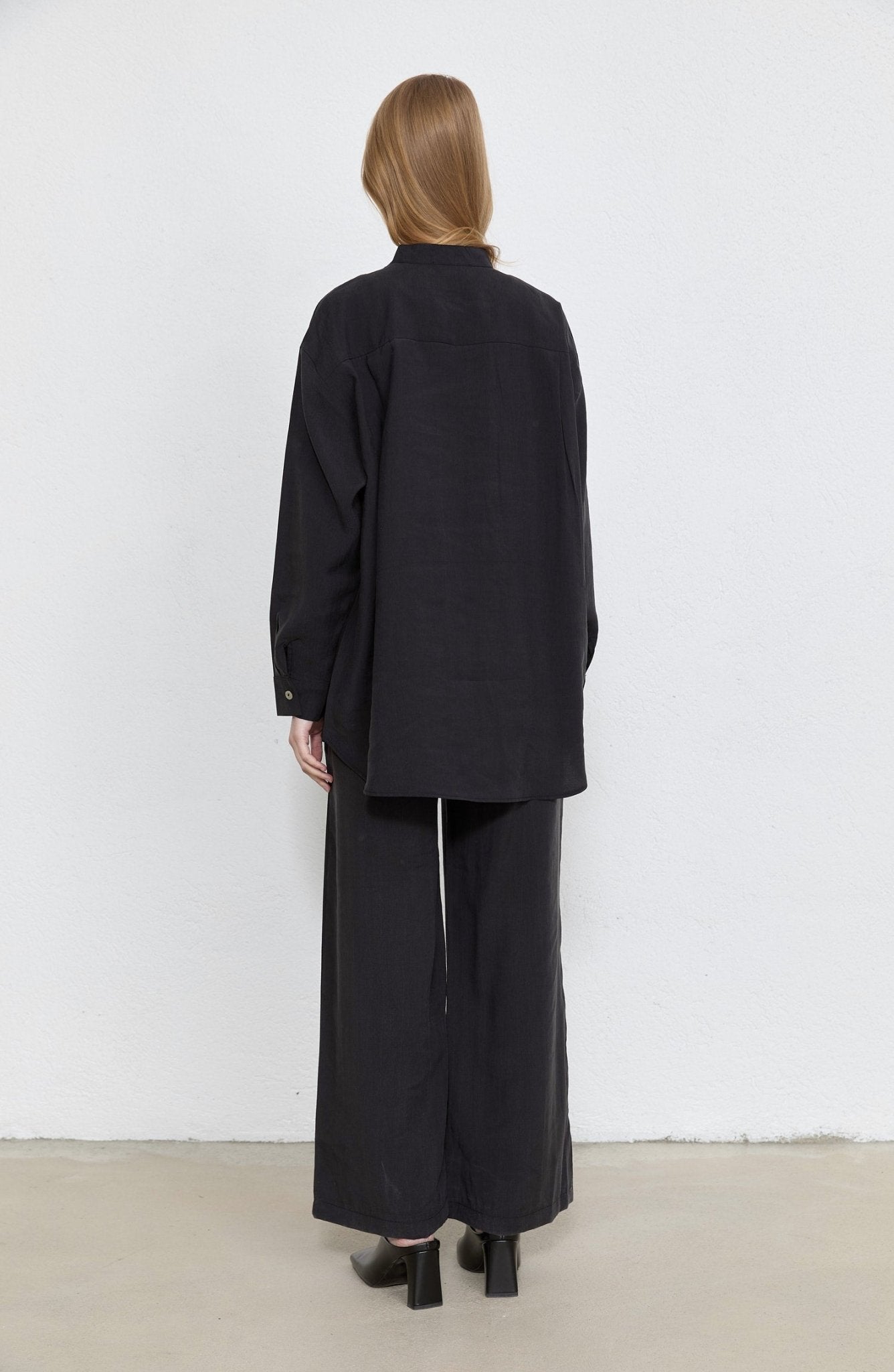 Geniş Patlı Siyah Soft Touch Tensel İkili Takım - Fatma Atasoy