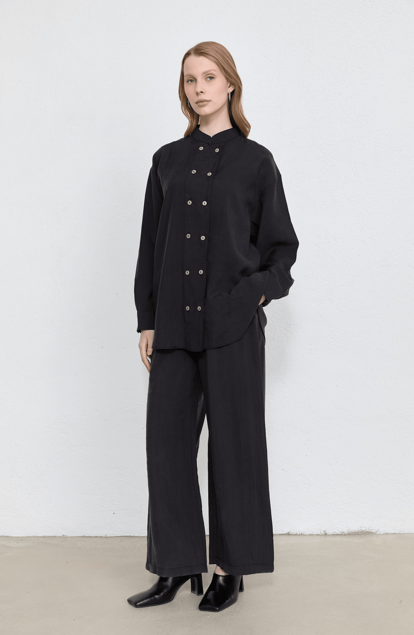 Geniş Patlı Siyah Soft Touch Tensel İkili Takım - Fatma Atasoy