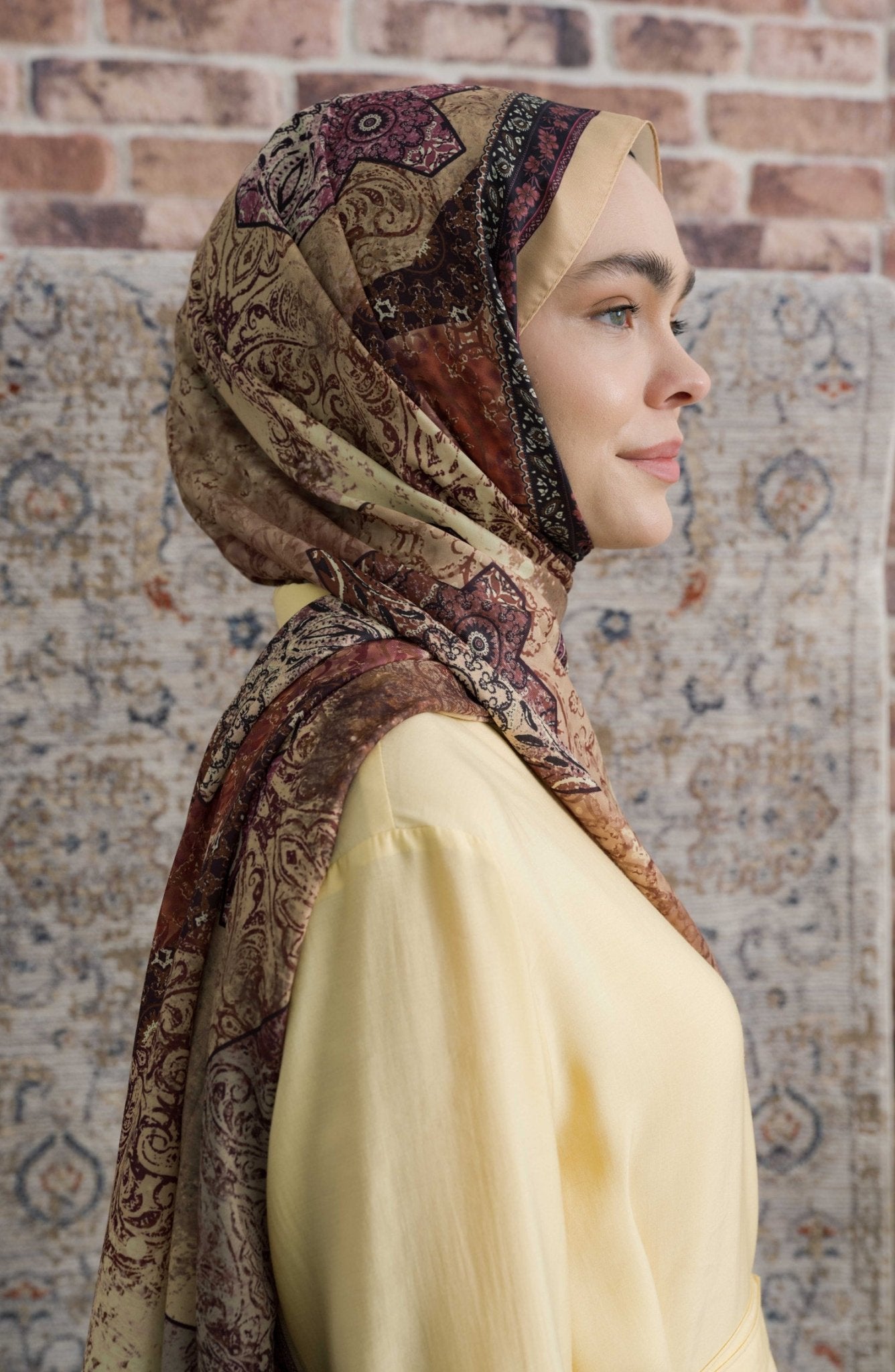 Glorina Soft Sarı Etnik Desenli Şal - Fatma Atasoy