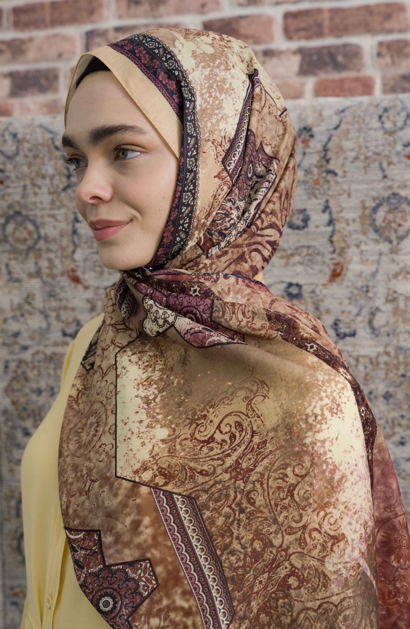 Glorina Soft Sarı Etnik Desenli Şal - Fatma Atasoy