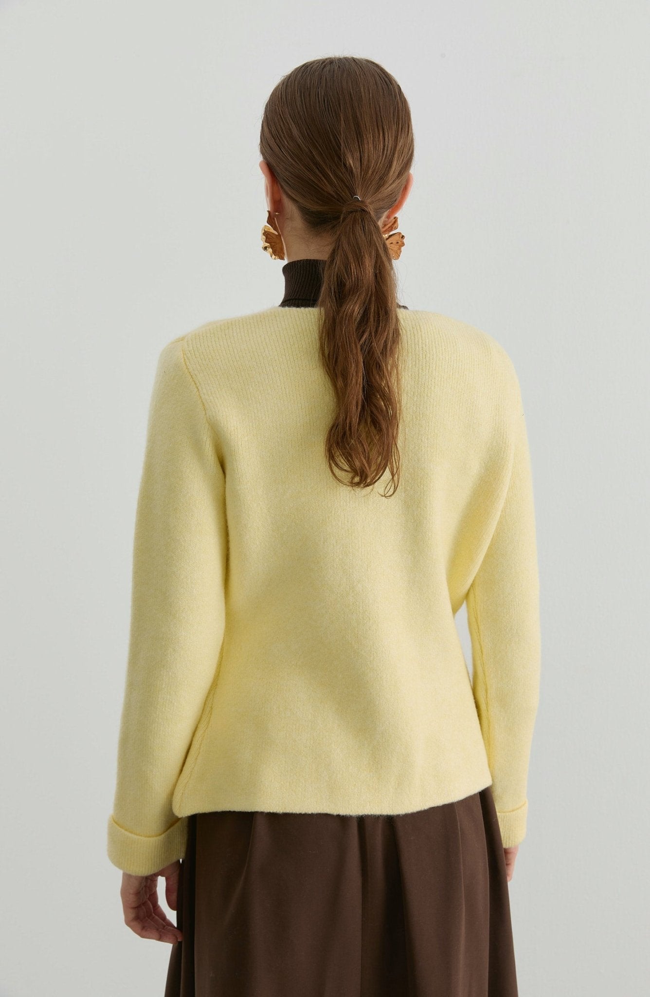 Gold Düğmeli Butter Sarı Yumoş Triko Hırka - Fatma Atasoy