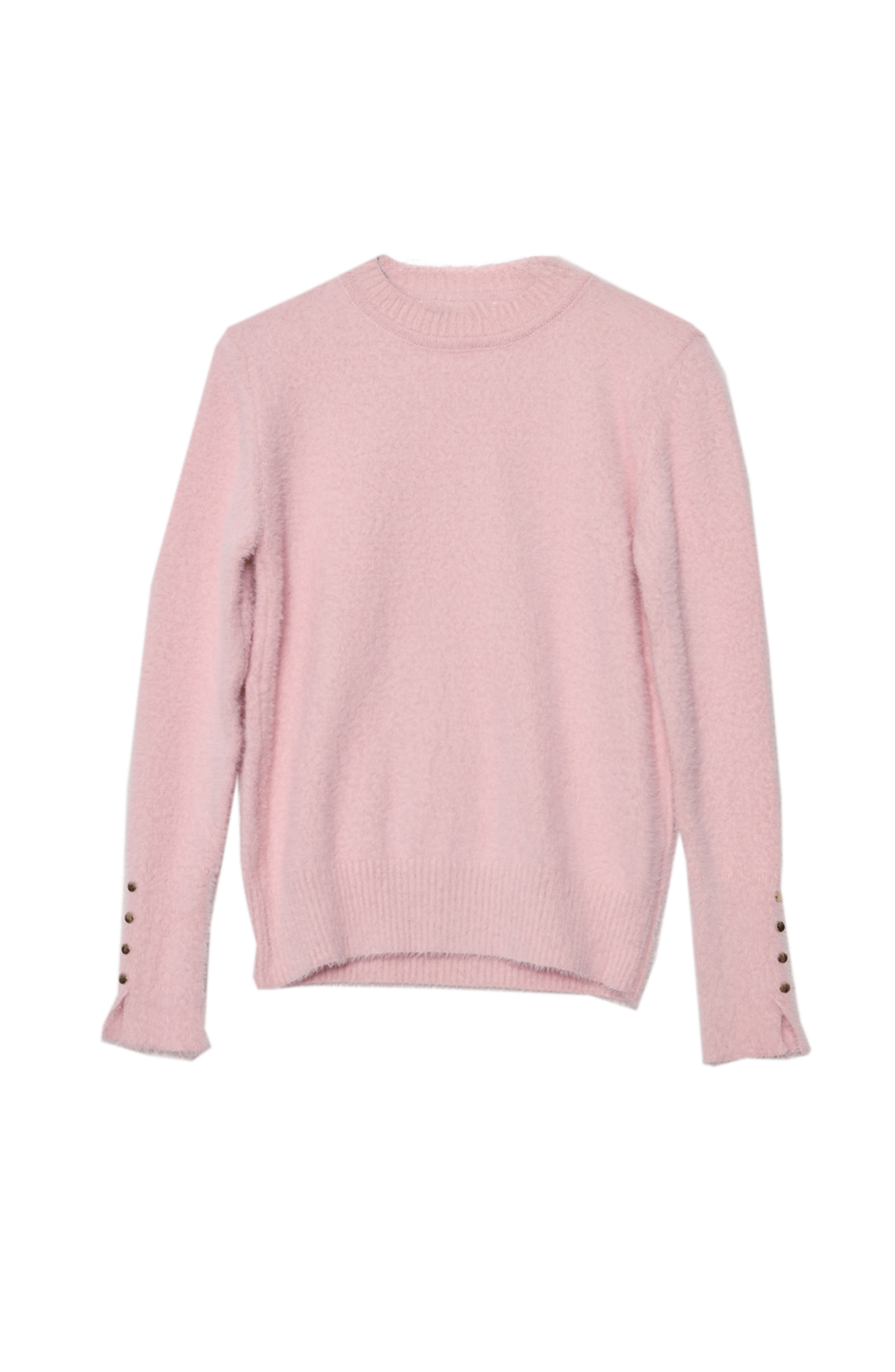 Gold Düğmeli Soft Pembe Kısa Basic Yumoş Triko Kazak - Fatma Atasoy