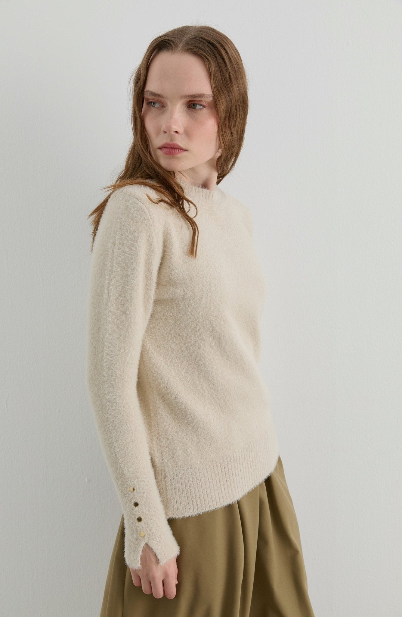 Gold Düğmeli Taş Kısa Basic Yumoş Triko Kazak - Fatma Atasoy