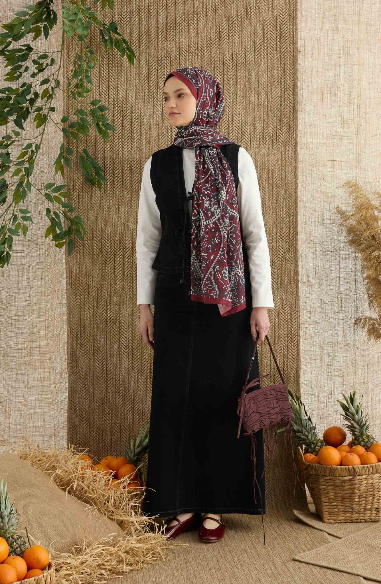 Hera Bordo Etnik Desen Şal - Fatma Atasoy