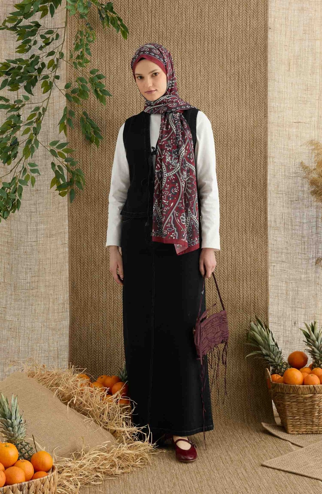 Hera Bordo Etnik Desen Şal - Fatma Atasoy