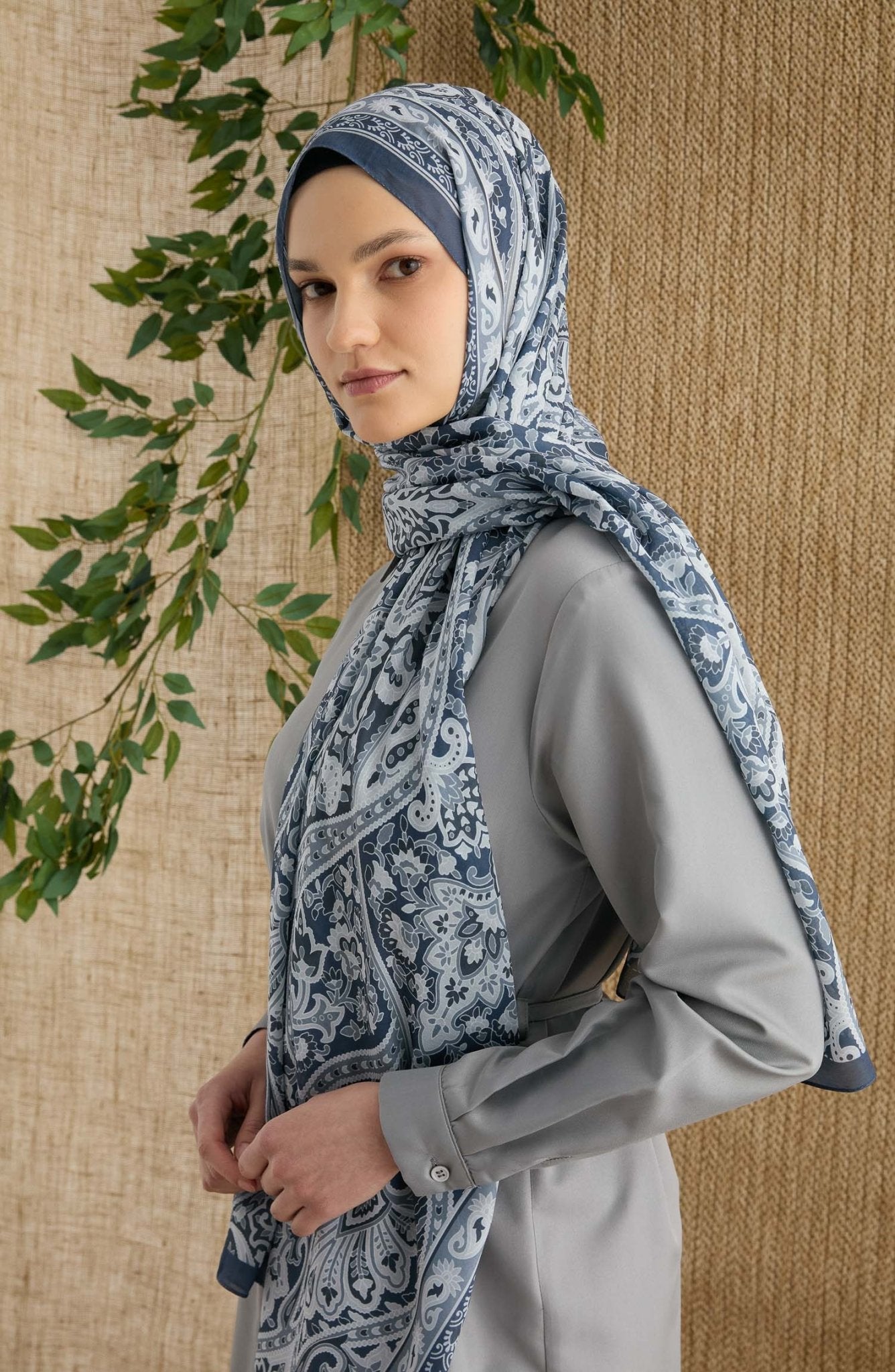 Hera İndigo Etnik Desen Şal - Fatma Atasoy