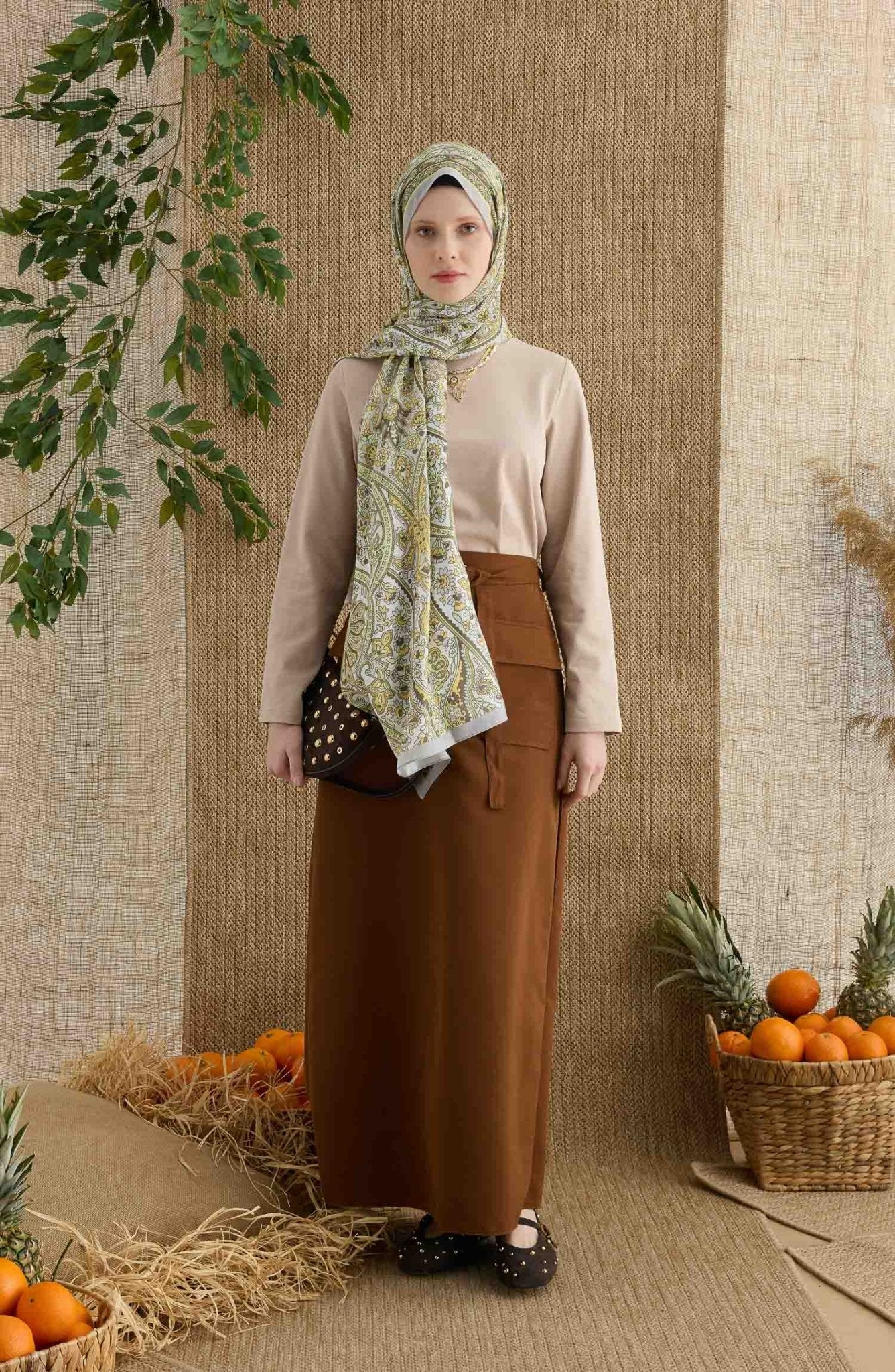 Hera Sarı Etnik Desen Şal - Fatma Atasoy