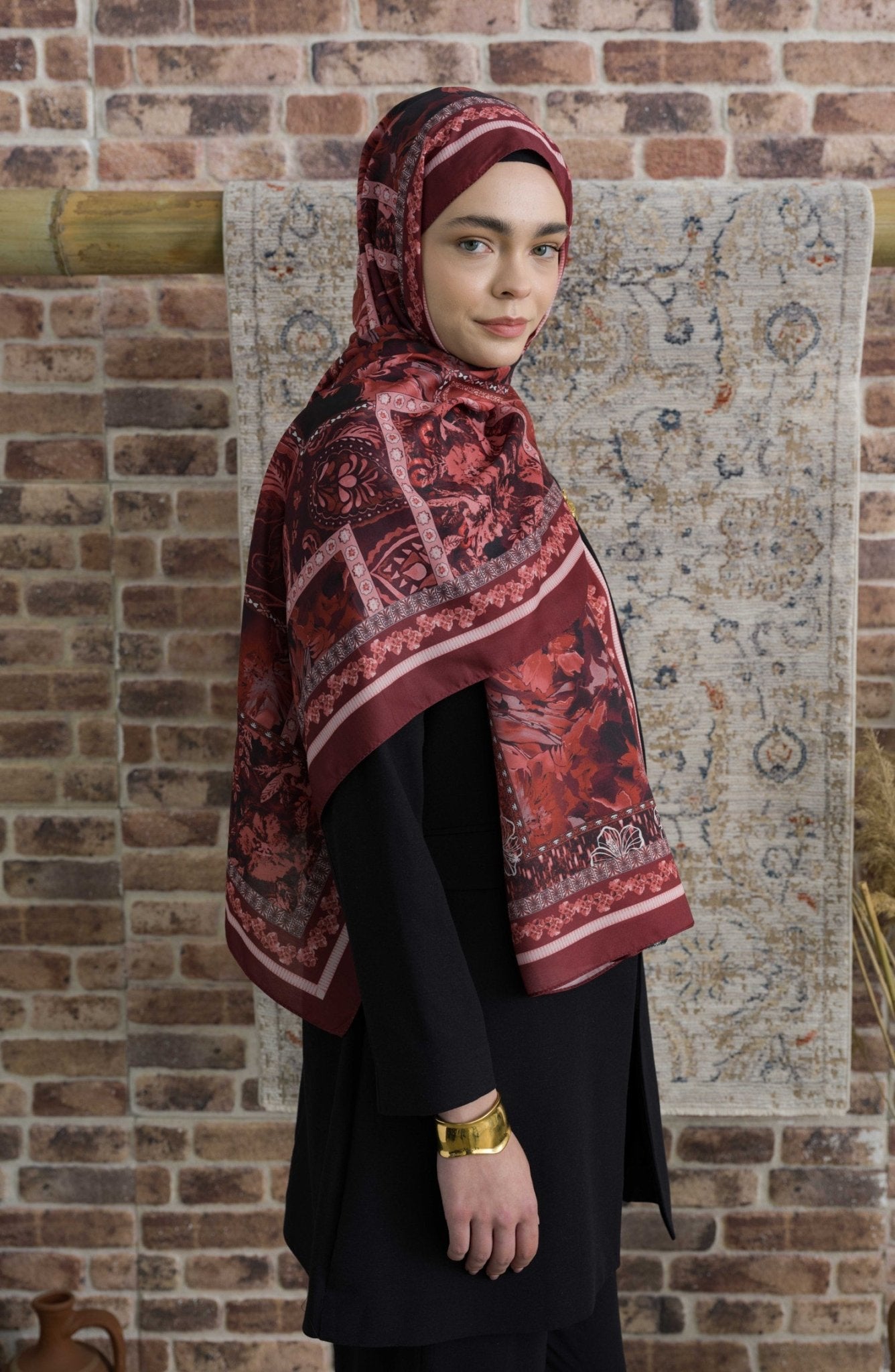 Hibisca Bordo Etnik Desenli Şal - Fatma Atasoy