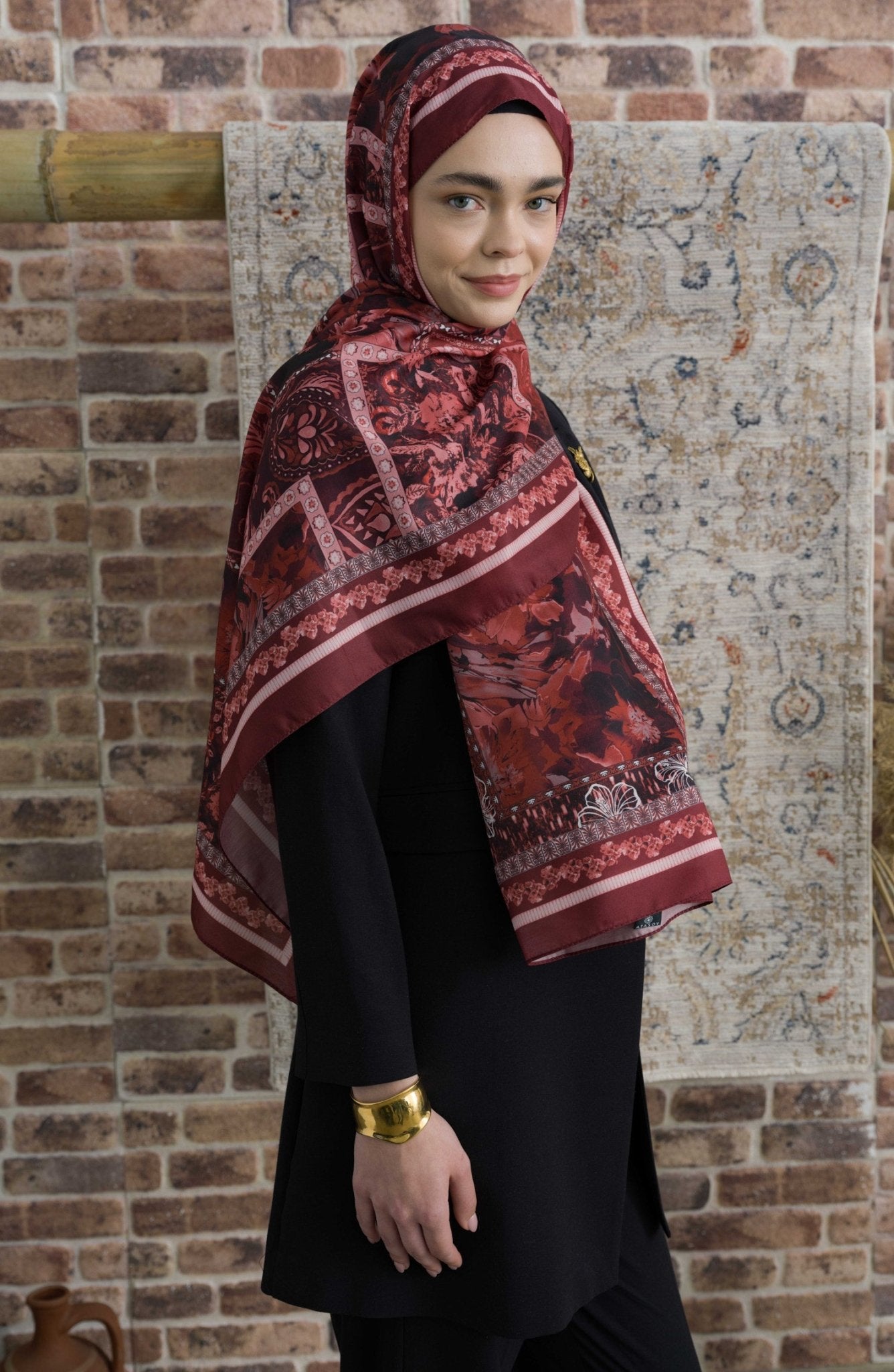 Hibisca Bordo Etnik Desenli Şal - Fatma Atasoy