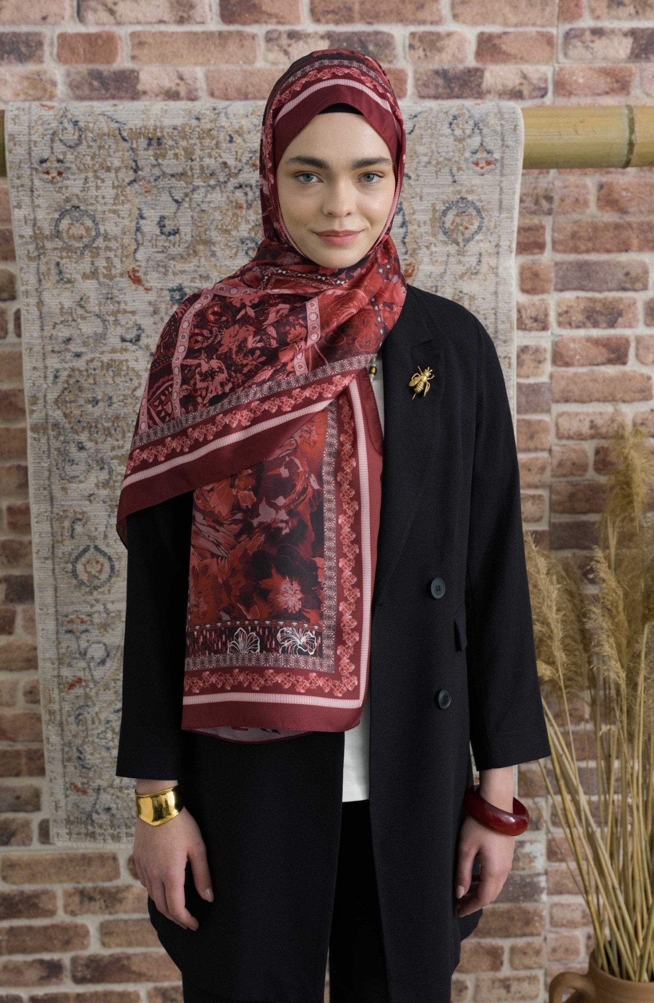 Hibisca Bordo Etnik Desenli Şal - Fatma Atasoy