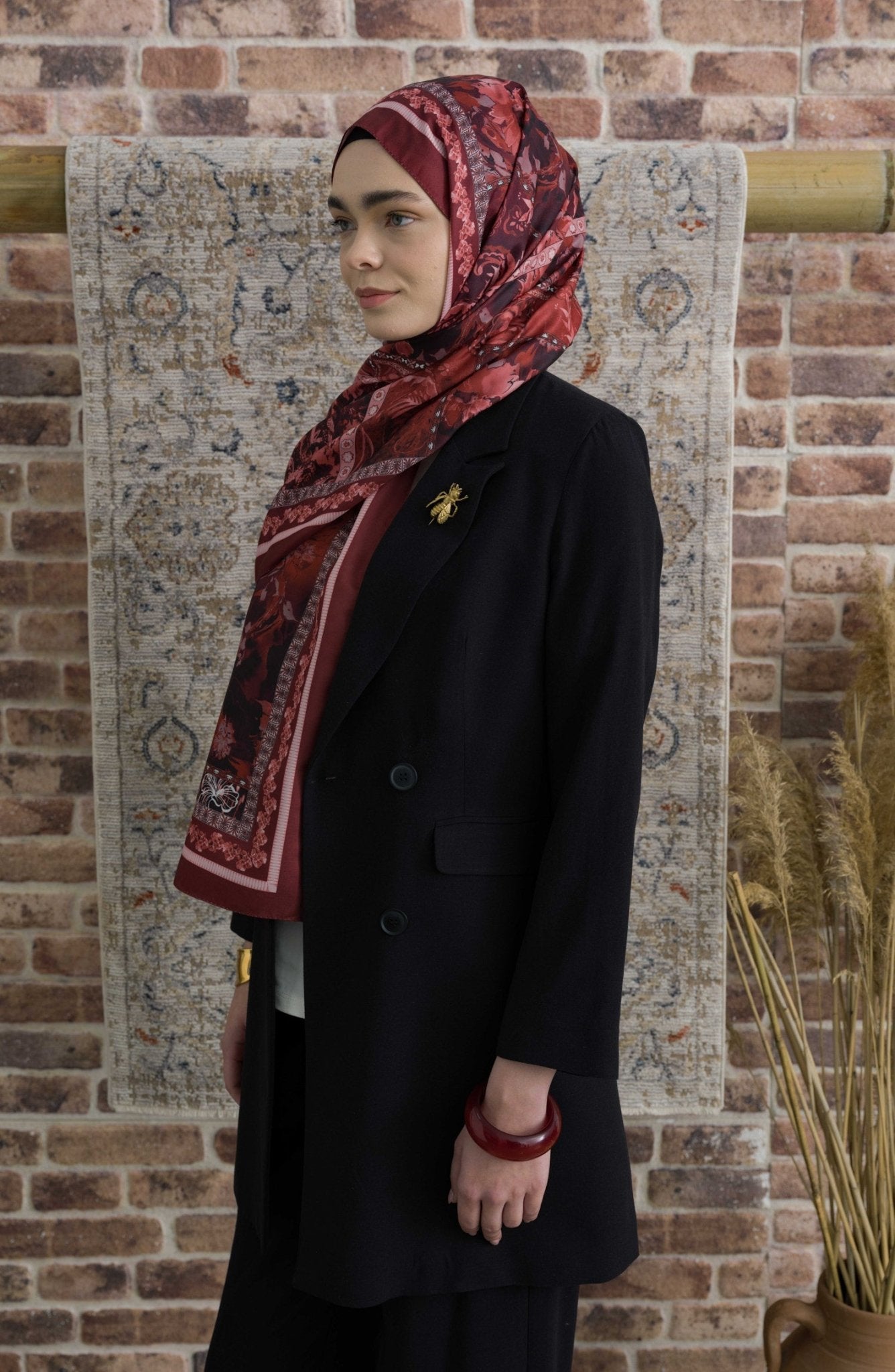 Hibisca Bordo Etnik Desenli Şal - Fatma Atasoy