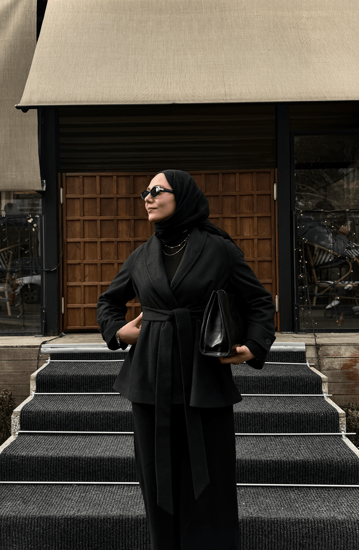 İnce Siyah Midi Ceket Kaban - Fatma Atasoy
