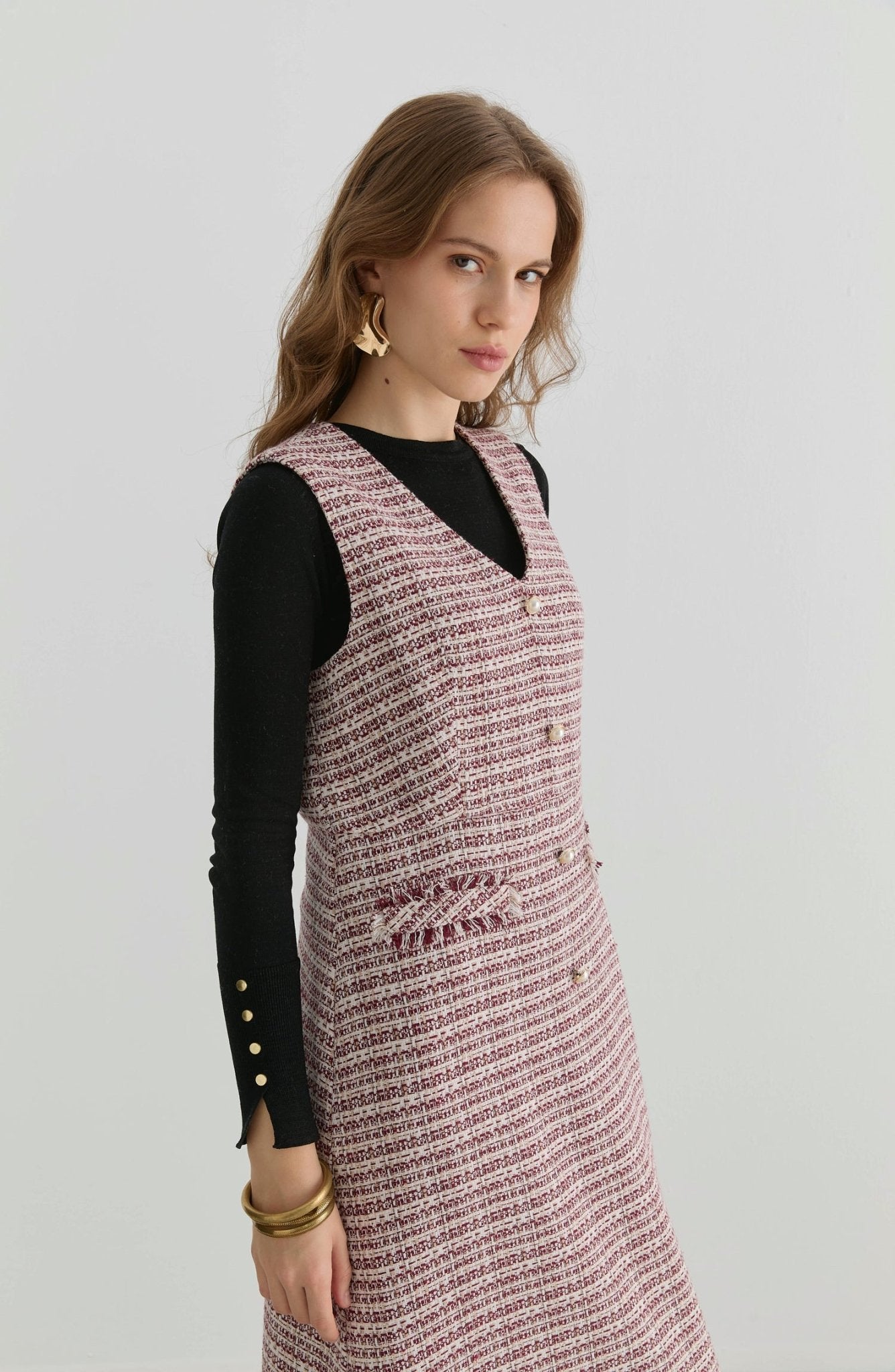 İnci Düğmeli Bordo Tüvit Jile - Fatma Atasoy