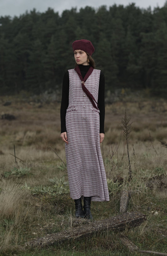 İnci Düğmeli Bordo Tüvit Jile - Fatma Atasoy