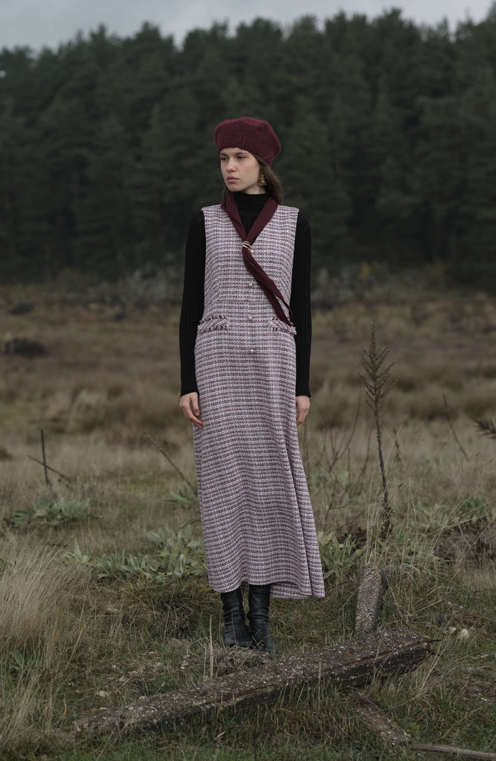 İnci Düğmeli Bordo Tüvit Jile - Fatma Atasoy