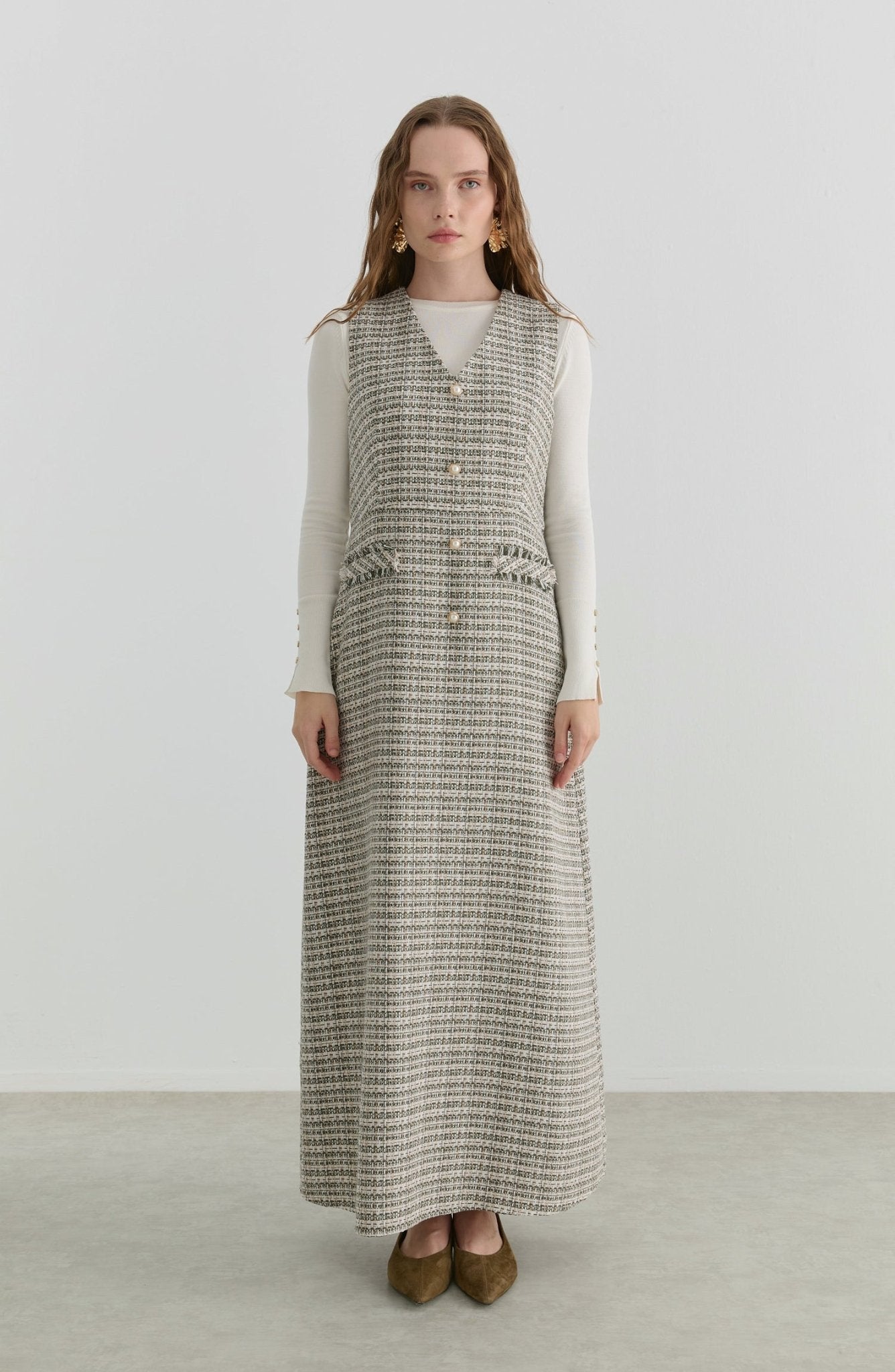 İnci Düğmeli Haki Tüvit Jile - Fatma Atasoy