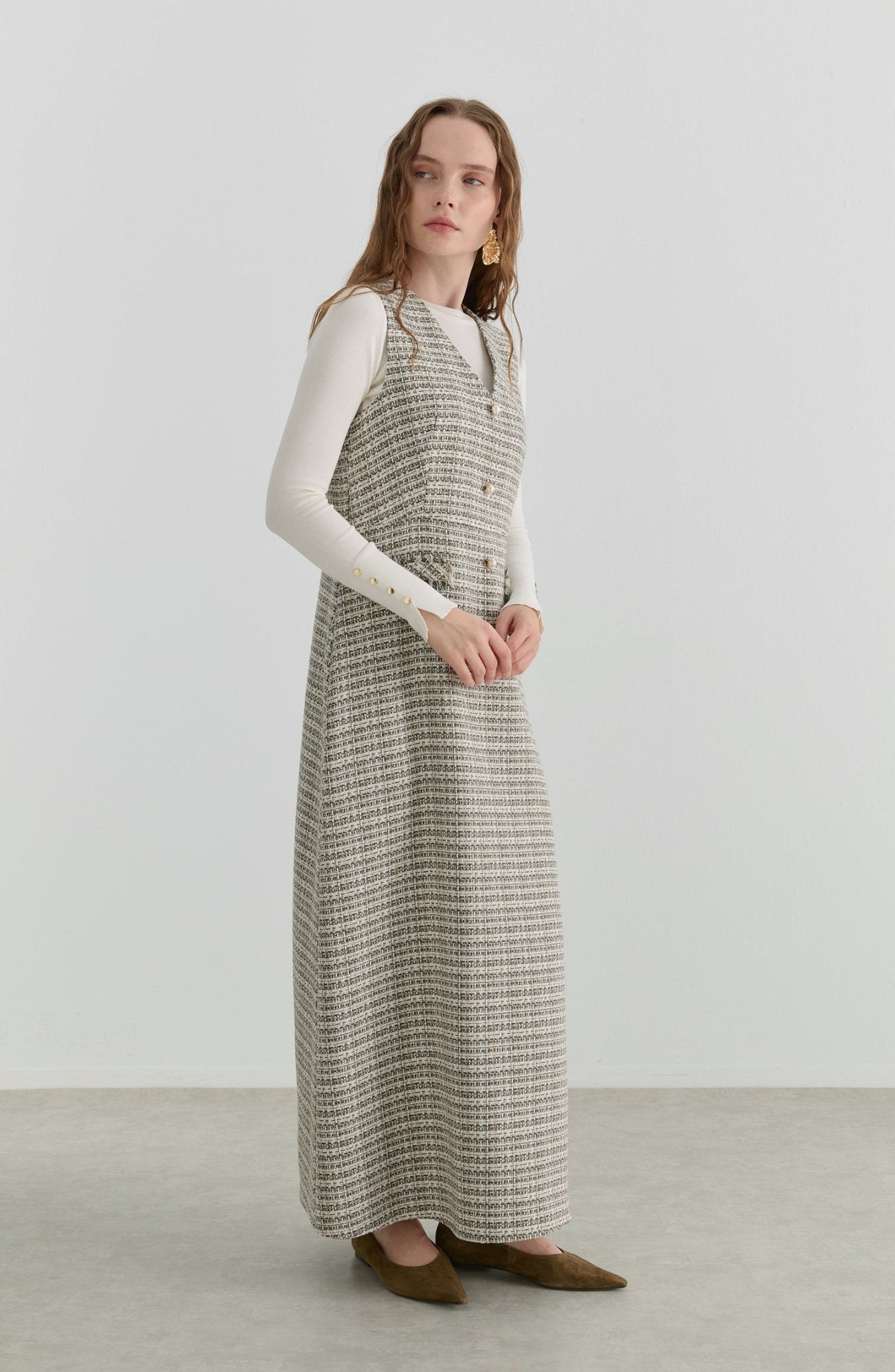 İnci Düğmeli Haki Tüvit Jile - Fatma Atasoy