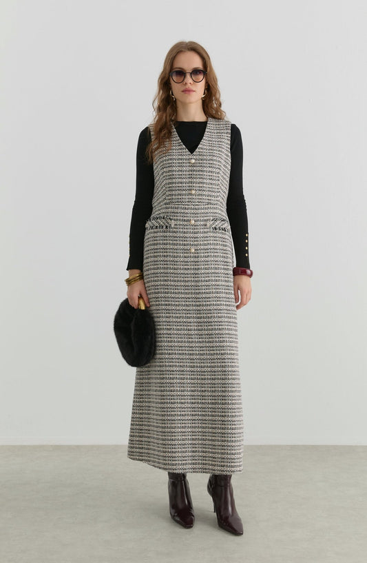 İnci Düğmeli Siyah Tüvit Jile - Fatma Atasoy