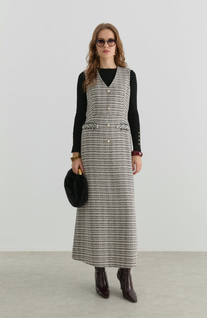 İnci Düğmeli Siyah Tüvit Jile - Fatma Atasoy