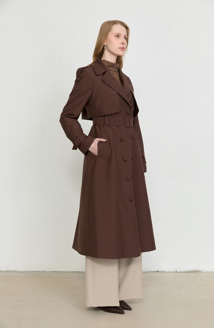 Kaplama Kemerli Acı Kahve Trençkot - Fatma Atasoy