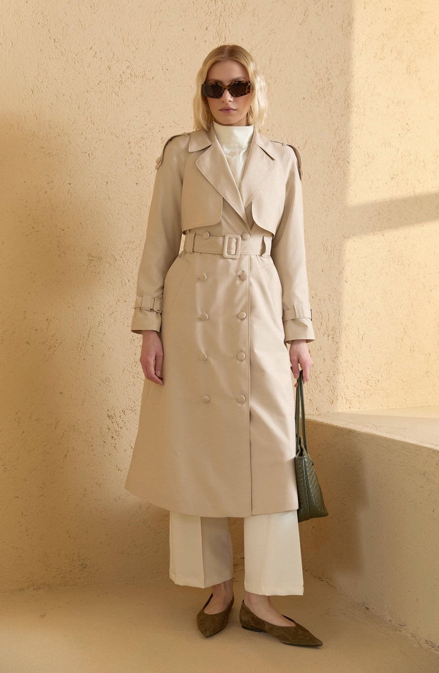 Kaplama Kemerli Taş Trençkot