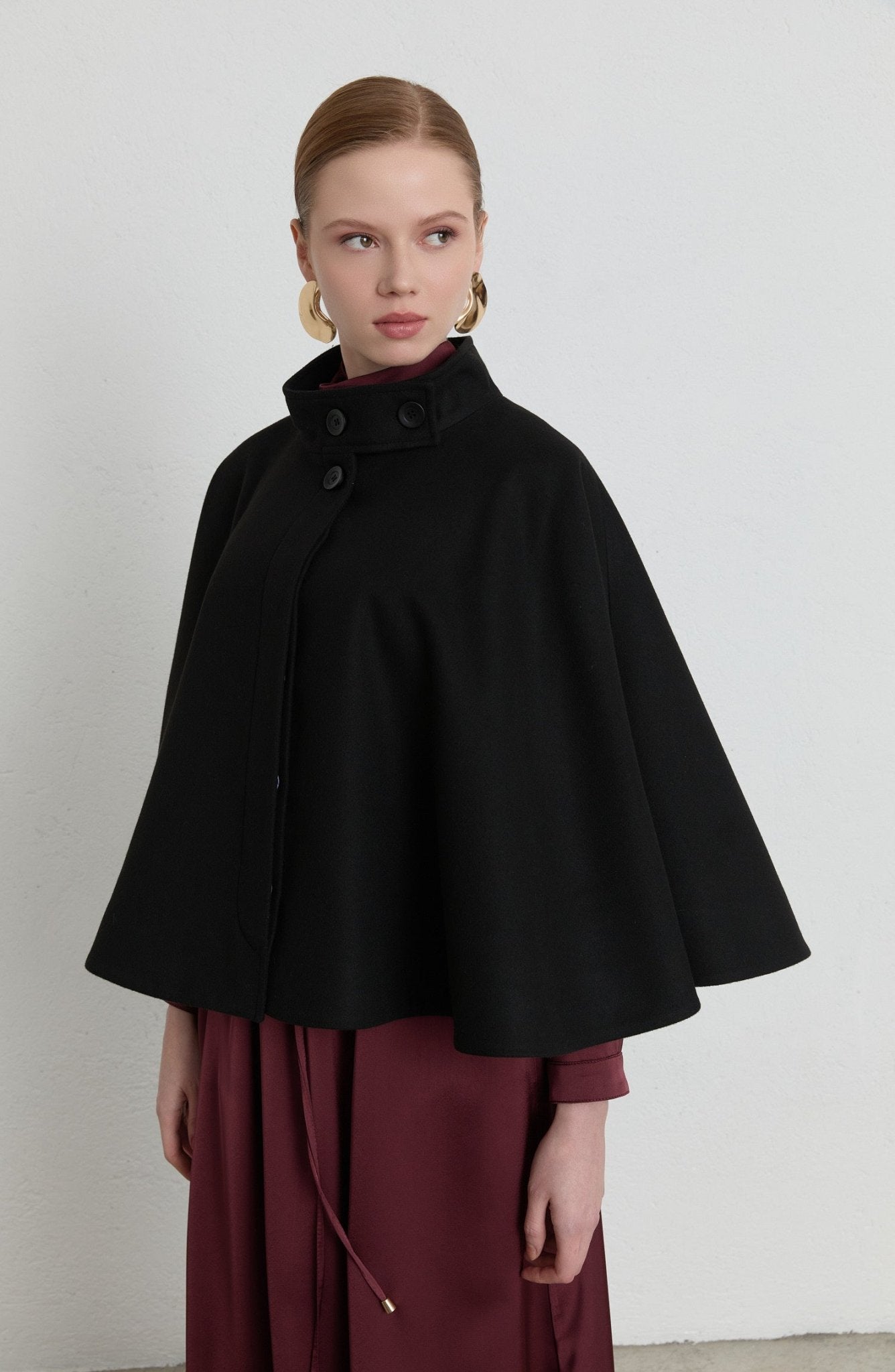 Kaşe Siyah Pelerin Panço - Fatma Atasoy