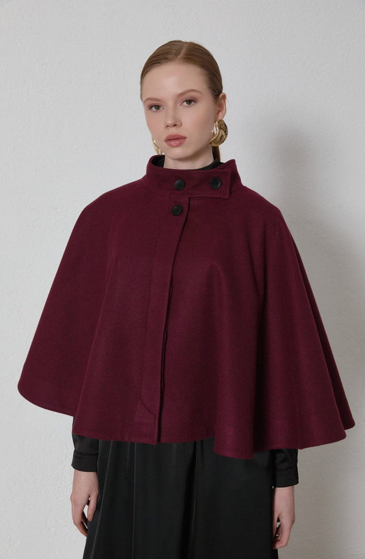 Kaşe Vişne Pelerin Panço - Fatma Atasoy