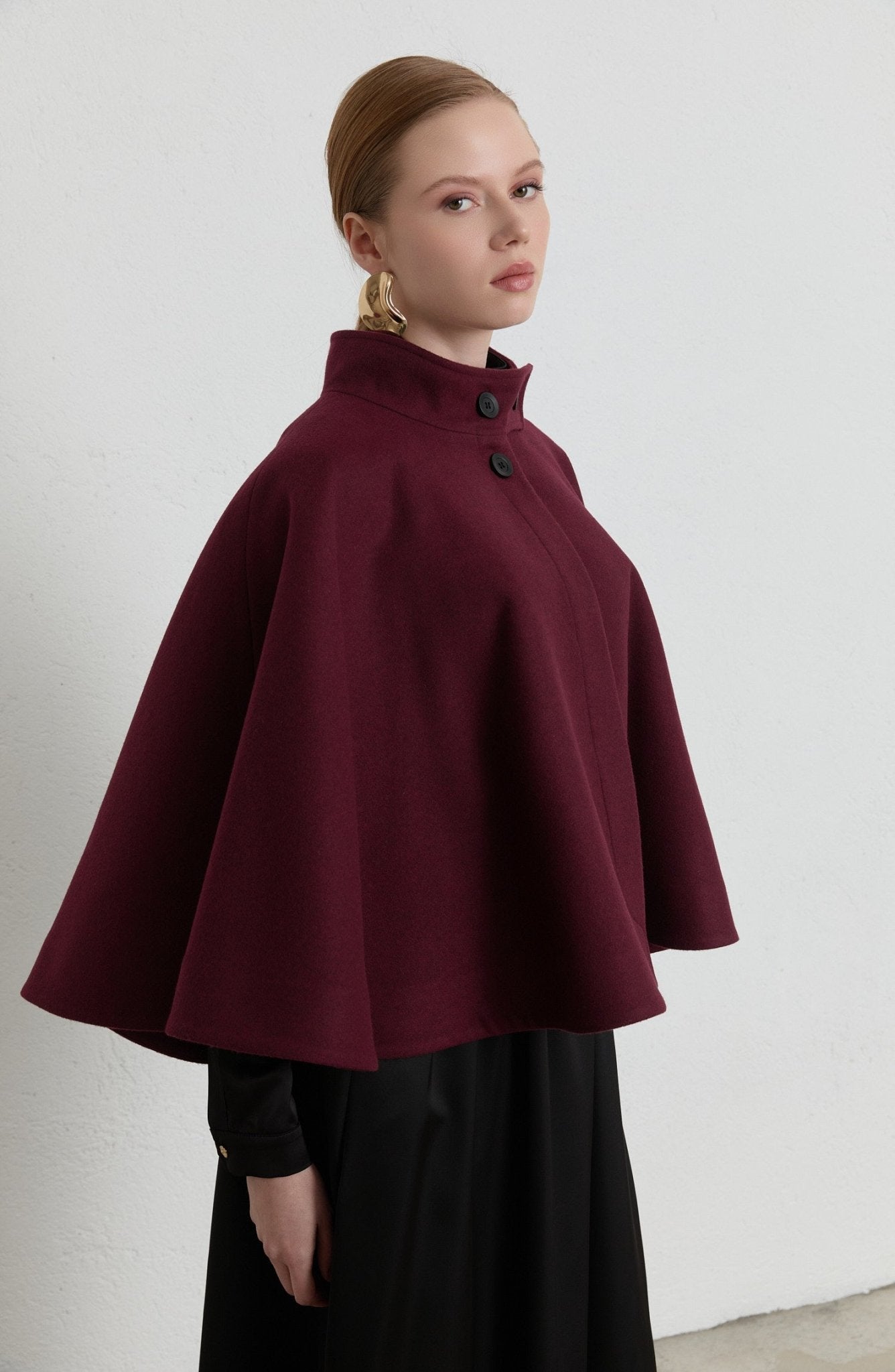 Kaşe Vişne Pelerin Panço - Fatma Atasoy